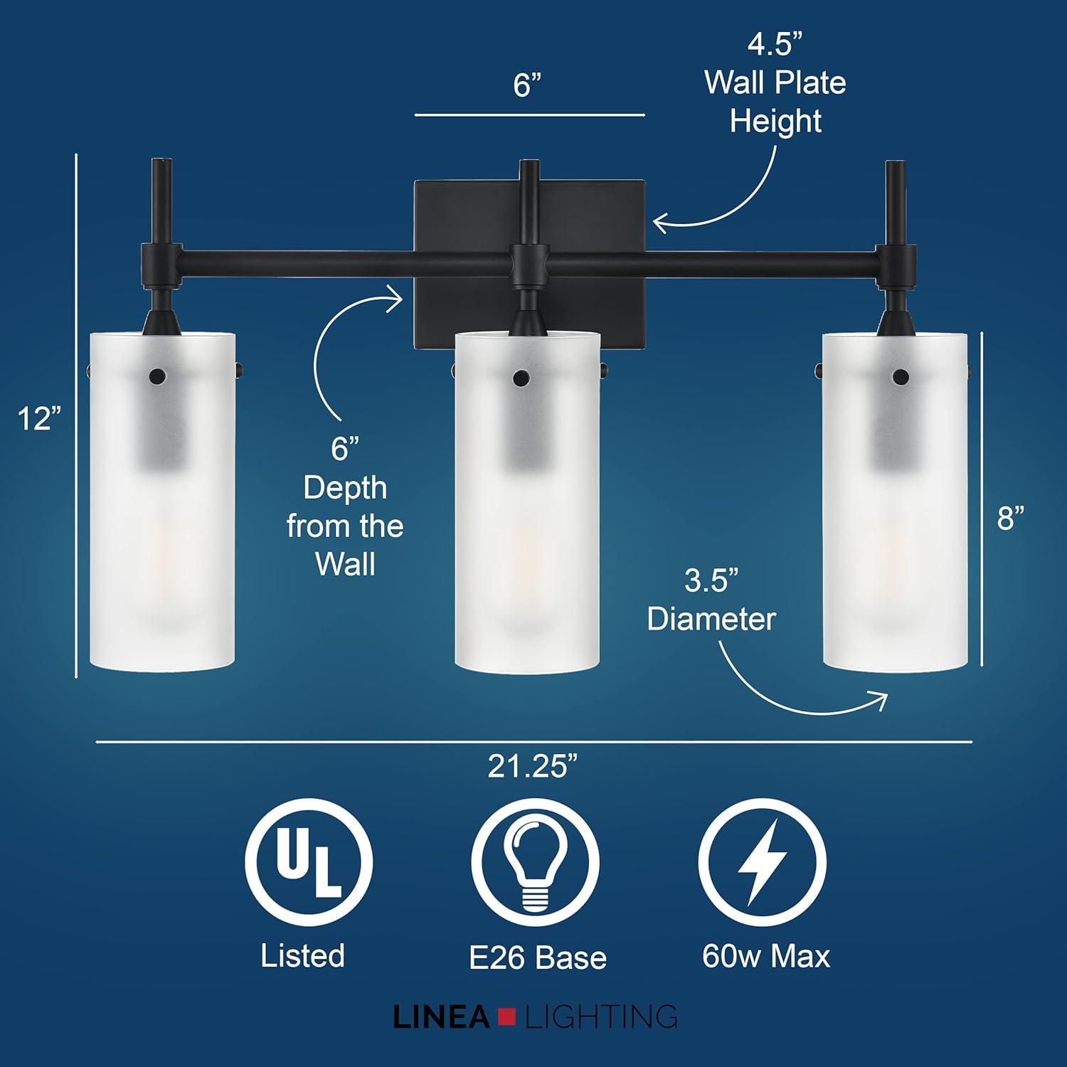 Linea di Liara Effimero Modern Farmhouse Bathroom Vanity Lights Fixtures 3 Lights Over Mirror Matte Black Vanity Lights for Bathroom Light Fixtures Industrial Lighting Frosted Glass Covers, UL Listed