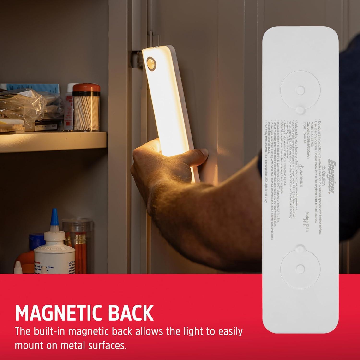 Energizer 9.5" Rechargeable Lithium Polymer 800 mAh Motion Sensing Light Bar: LED Closet Light, White