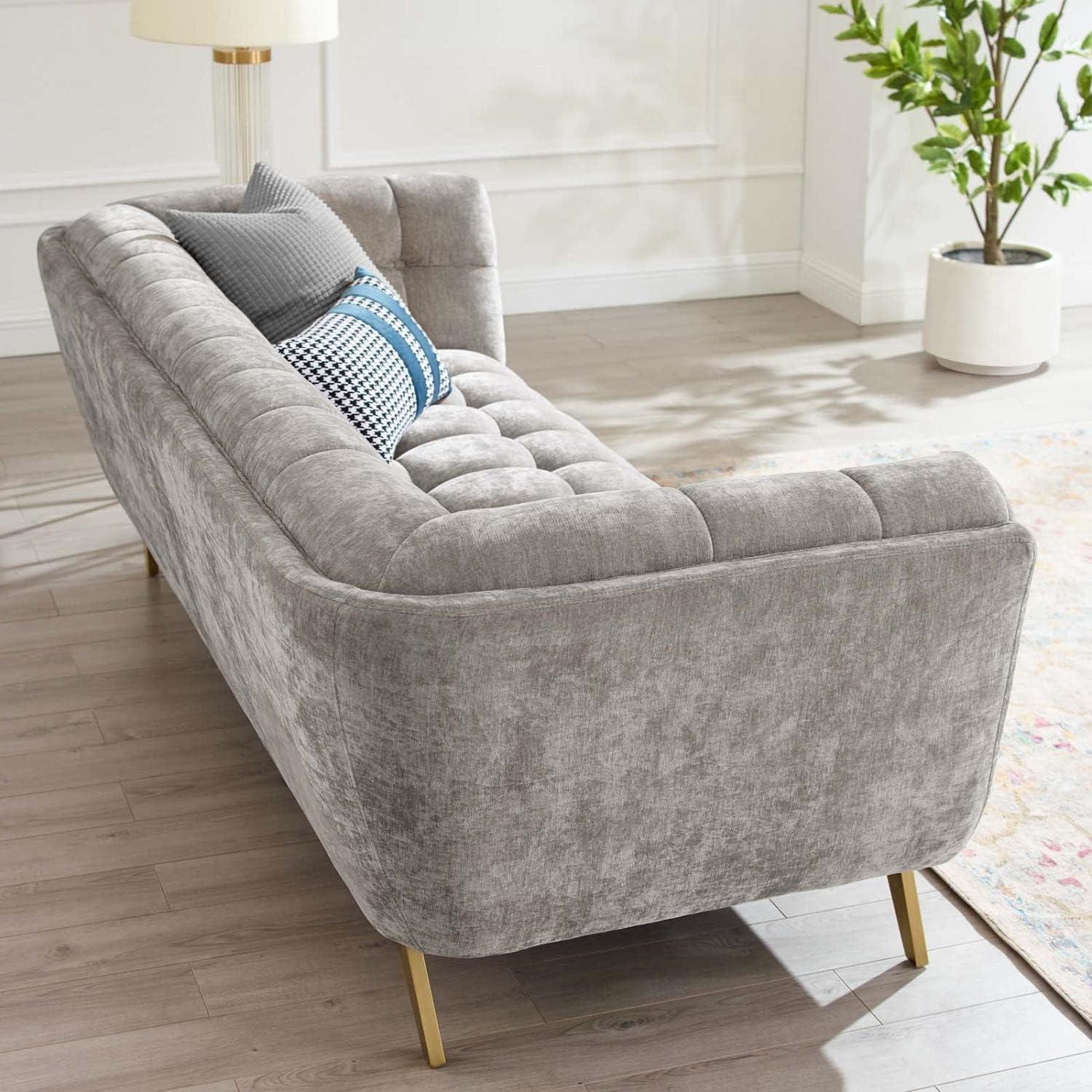 Modway Bestow Crushed Performance Velvet Sofa in Light Gray
