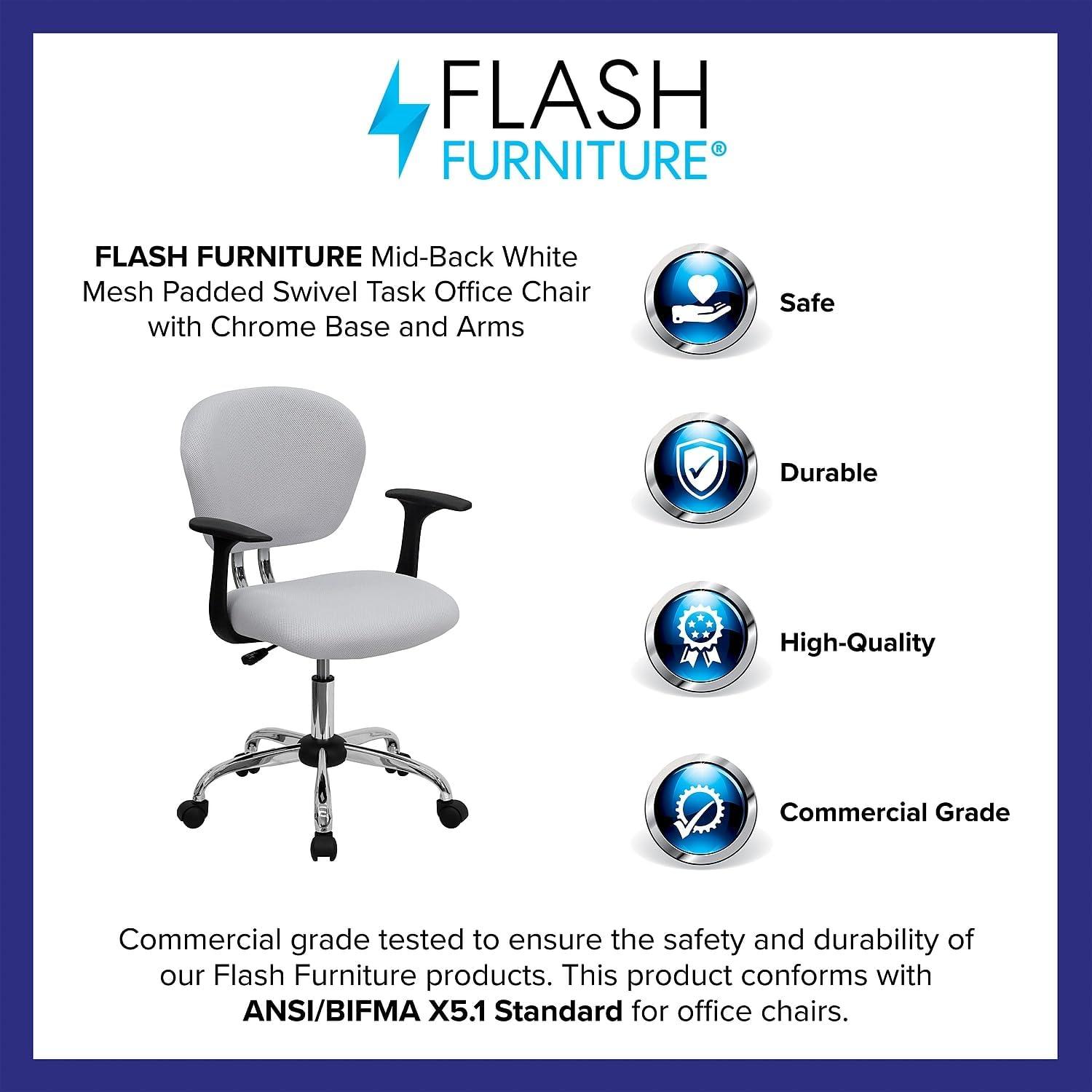 Mid-Back White Mesh Swivel Task Chair with Chrome Base