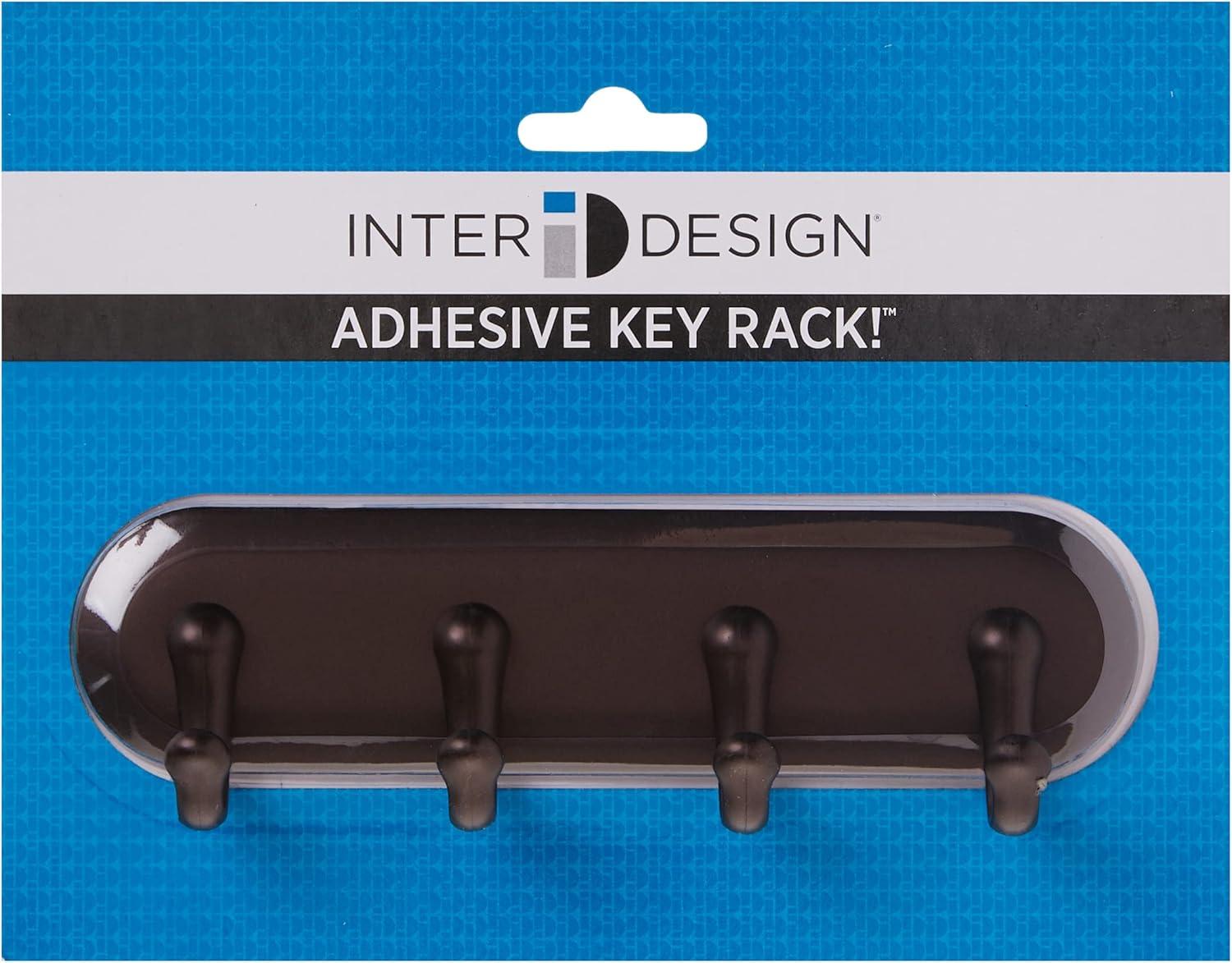 iDesign York Self Adhesive Plastic Key Rack, 4-Hook Organizer for Kitchen, Mudroom, Hallway, Entryway, 1.5" x 7" x 5.5" - Bronze