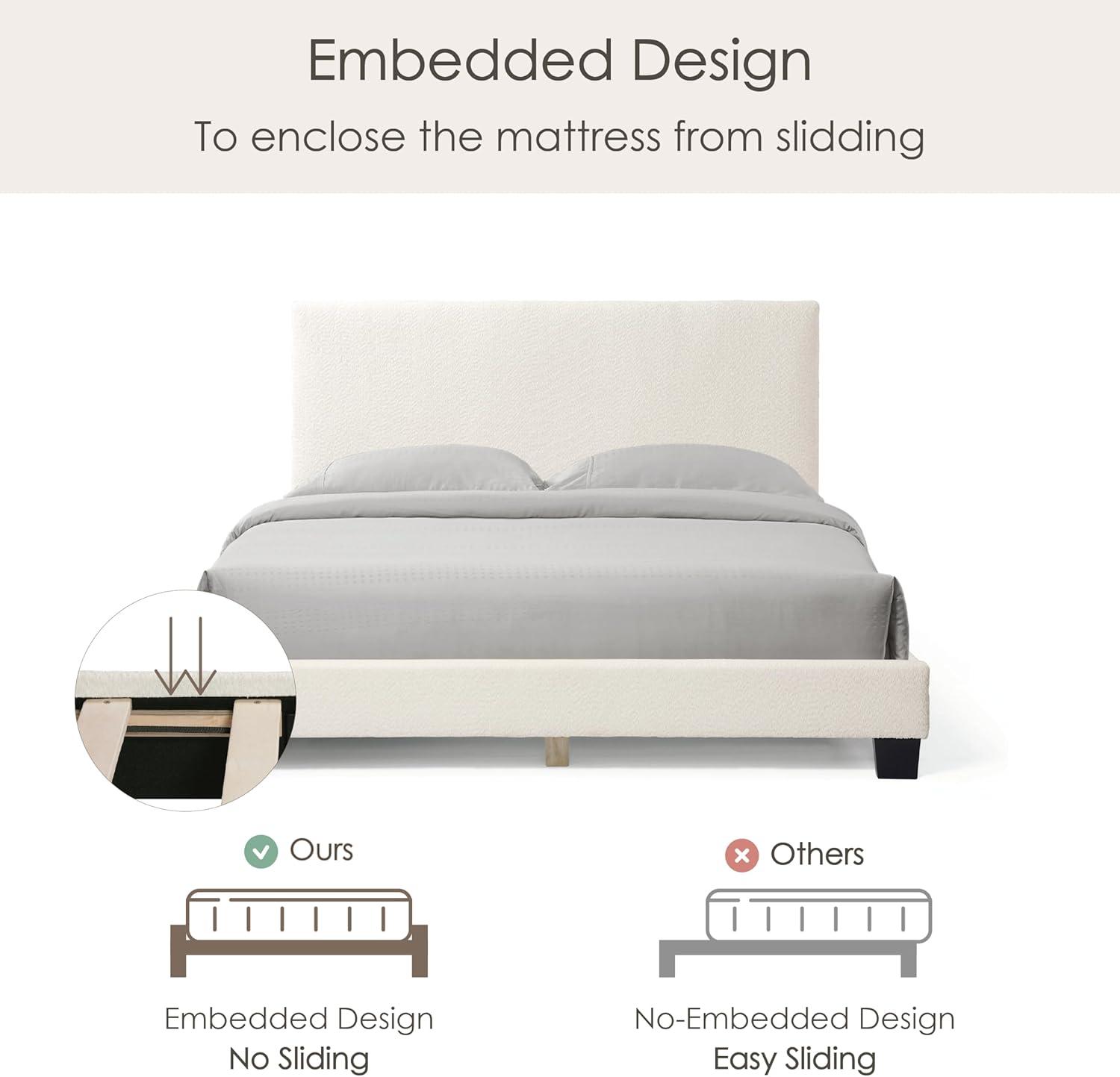 24/7 Shop At Home Queen Heartwild Modern Boucle Upholstered Standard Platform Bed White