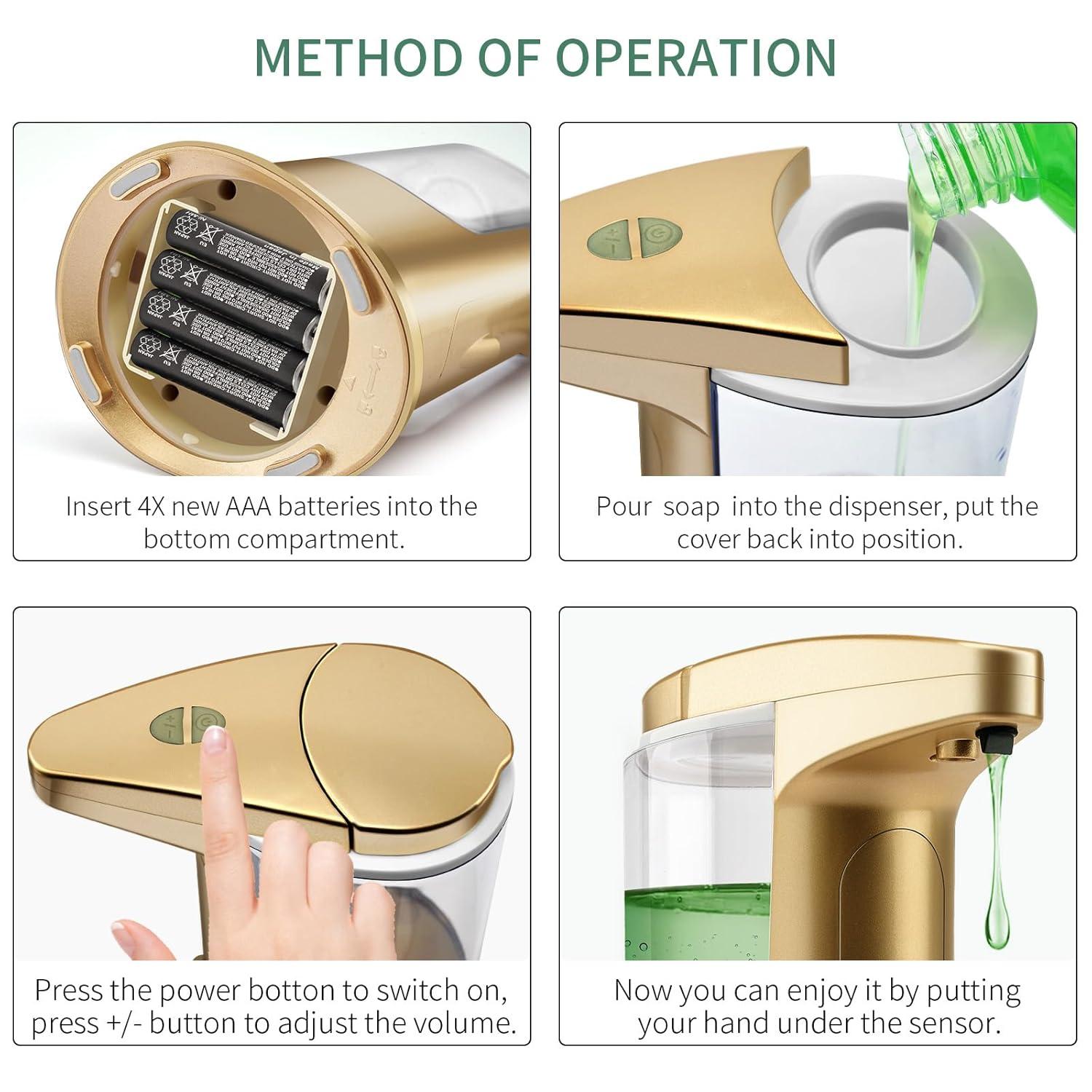 Automatic Soap Dispenser Touchless Sensor - Electric Liquid Soap Dispenser Hand Free with Adjustable Volume Switches for Kitchen Bathroom Countertop Shower Hotel C45