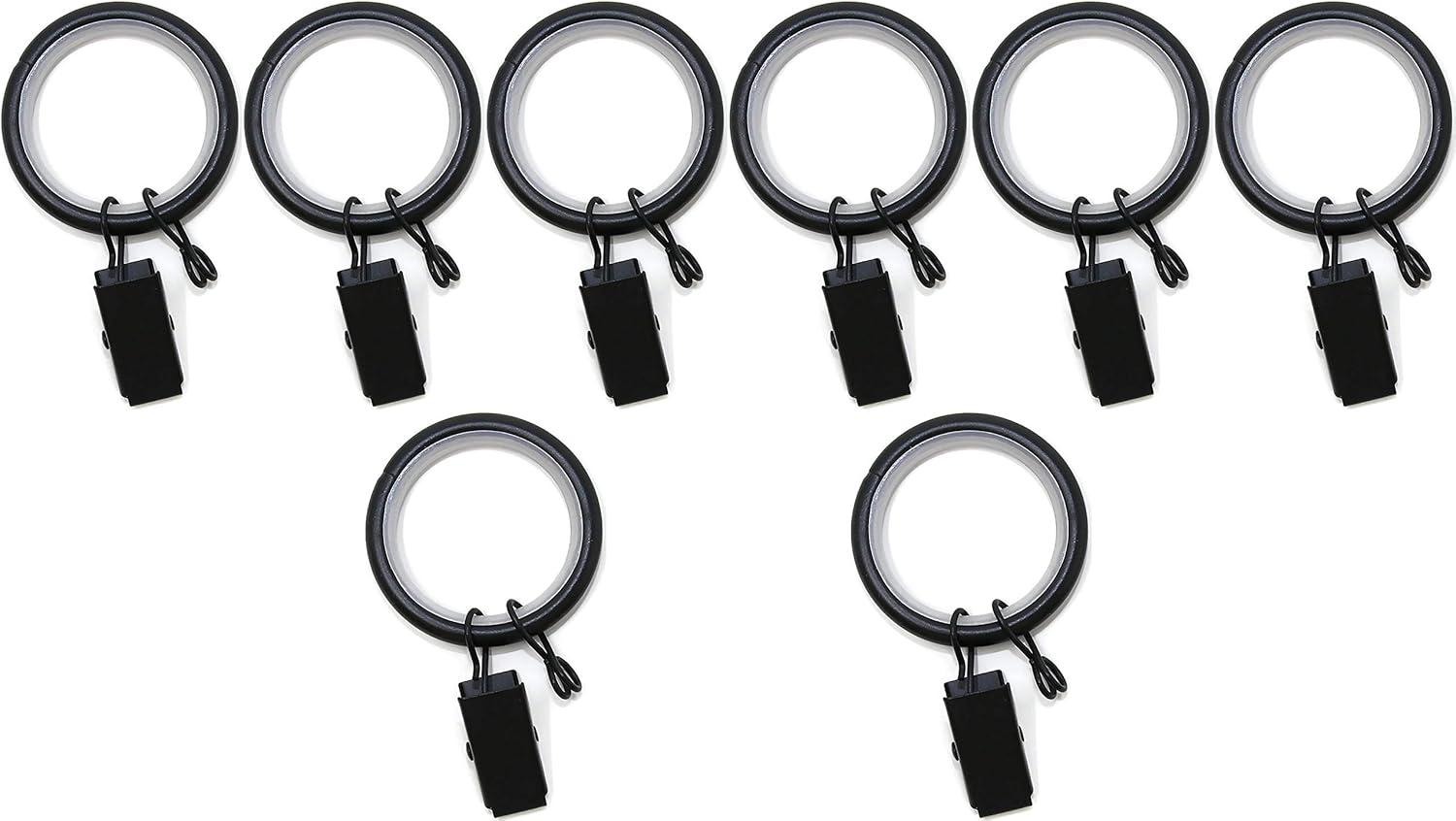 Matte Black Steel Curtain Rod Rings with Clips, 8 Pieces