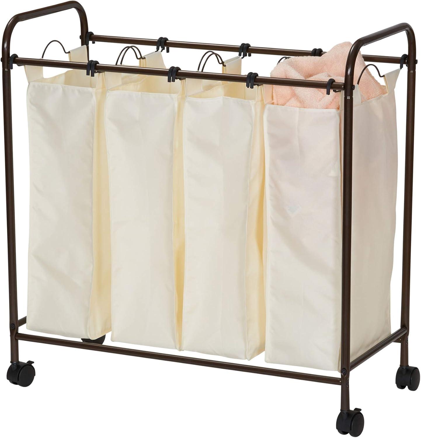 Household Essentials Rolling Quad Sorter Laundry Hamper with Natural Polyester Bags, Antique Bronze