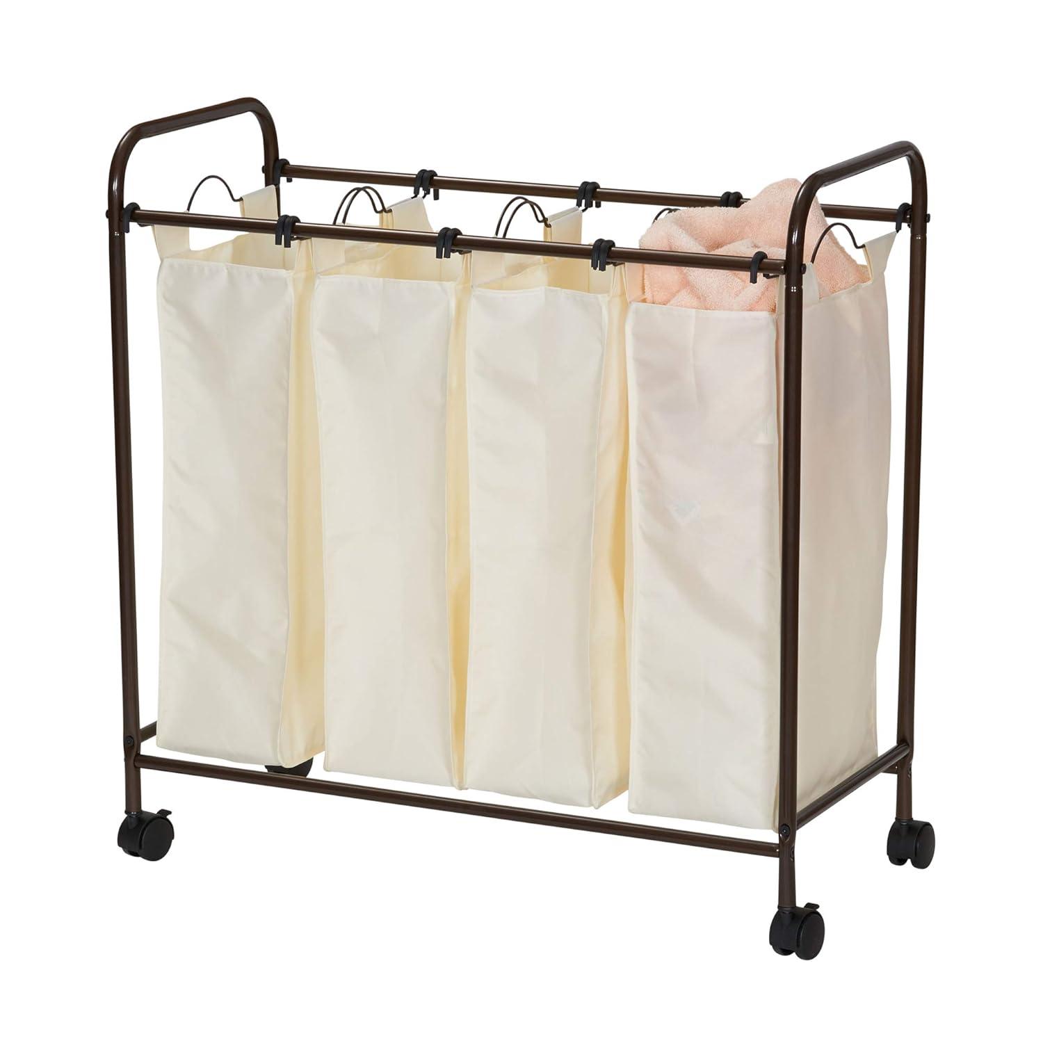 Rolling Laundry Sorter, 4 Bag Laundry Sorter Cart with Washable and Removable Bags