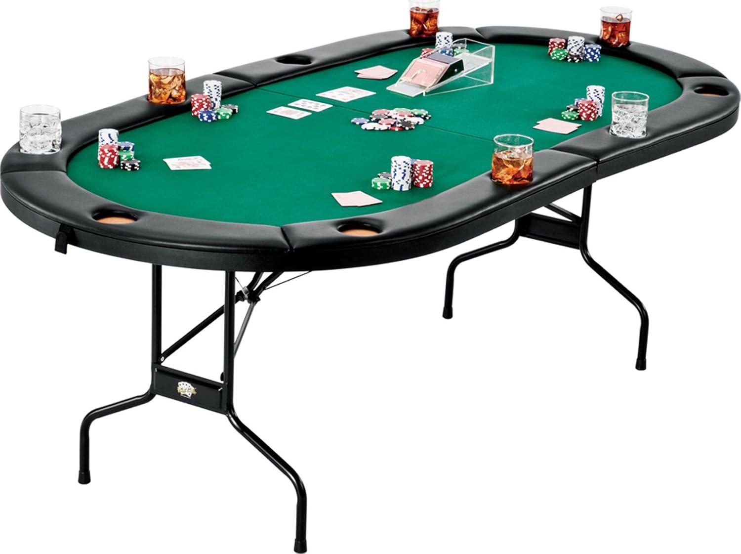 Green Felt 10-Player Folding Poker Table with Cushioned Rail