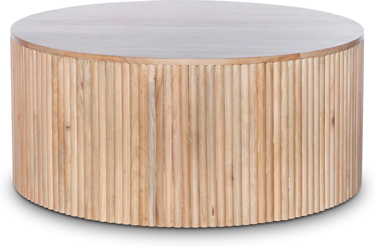 Oakhill 32" Round White Oak Finish Mango Wood Coffee Table with Storage