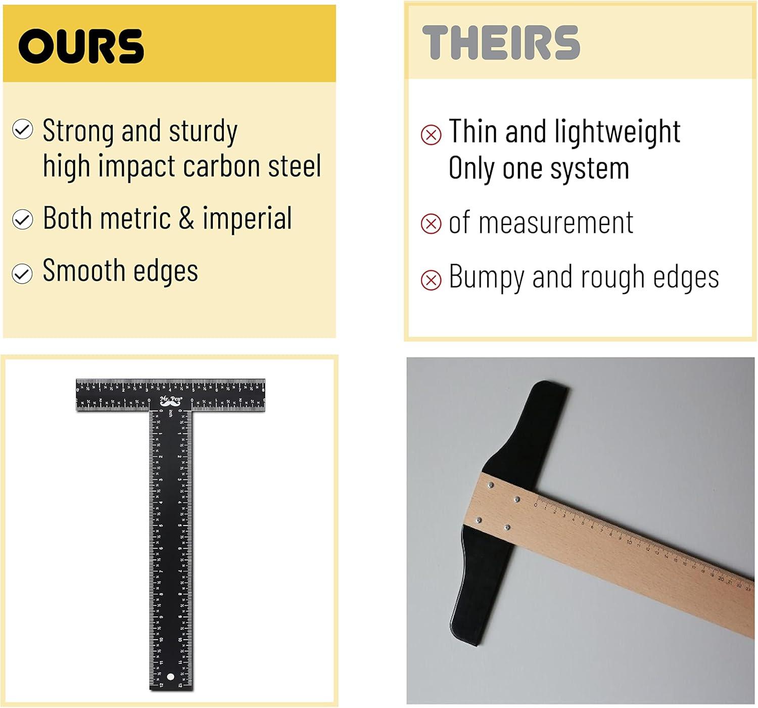 Mr. Pen - T Square, T Ruler, 12 inch Metal Ruler, T Square Ruler, Drafting Tools, Architect Ruler, Set Square, Drafting Ruler, Tsquare, Truler, Architectural Triangle, Tee Ruler, L Square, S