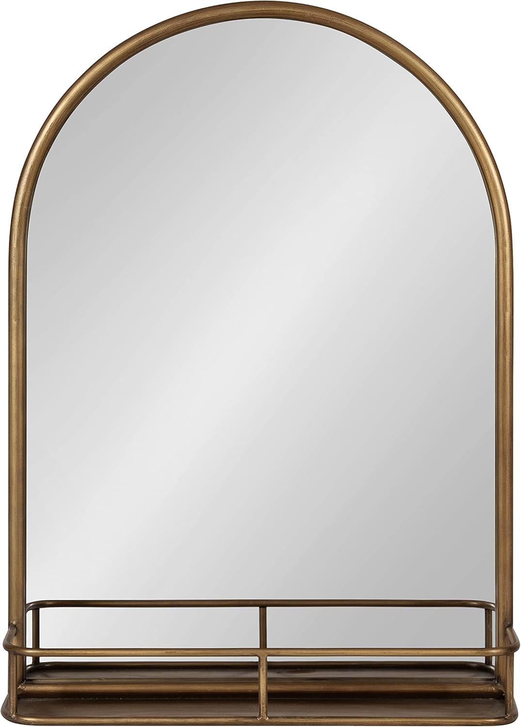 Kate and Laurel Estero Metal Framed Arch Wall Mirror with Shelf, Gold 20x28