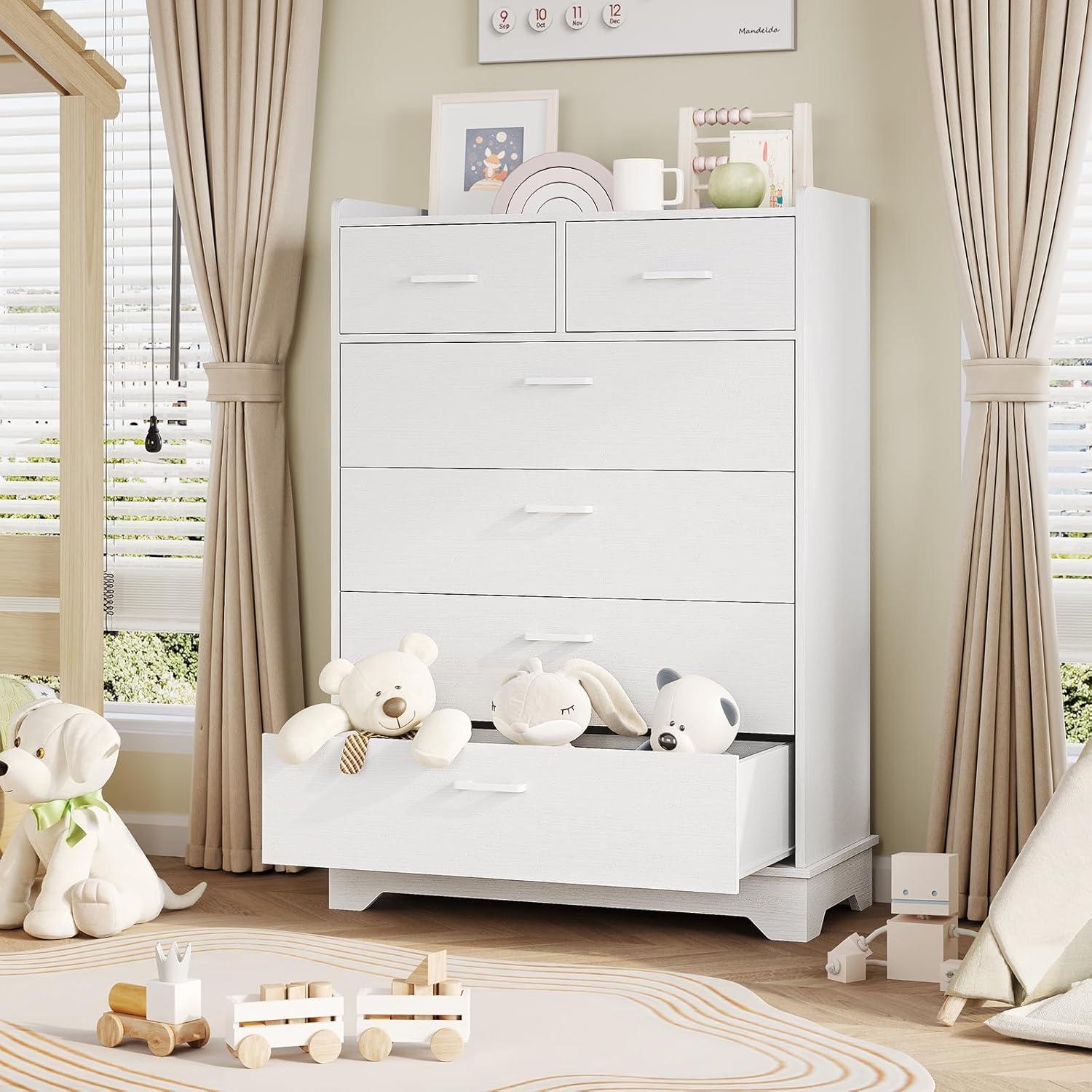 Homfa White Dresser with 6 Drawers, Vertical Chest of Drawers Wood Storage Cabinet for Bedroom Living Room