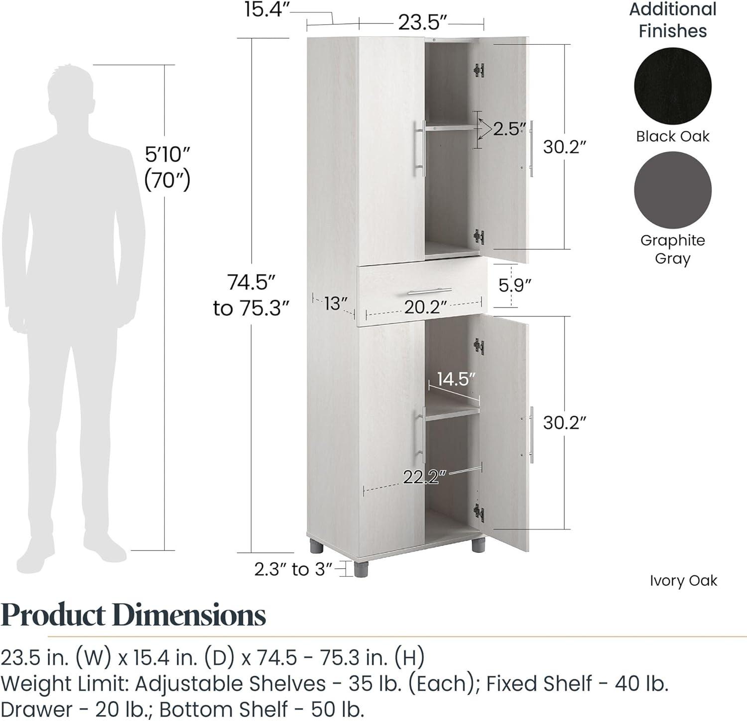 Graphite Gray Freestanding Storage Cabinet with Adjustable Shelves