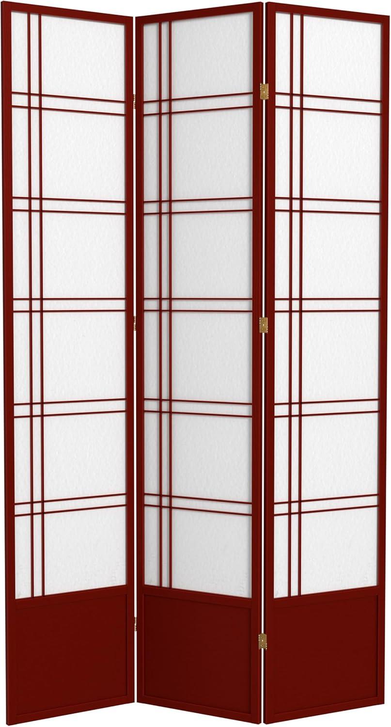 Handmade 84-inch Double-cross Wood/Rice-paper Shoji Screen (China) 3 Panel Rosewood
