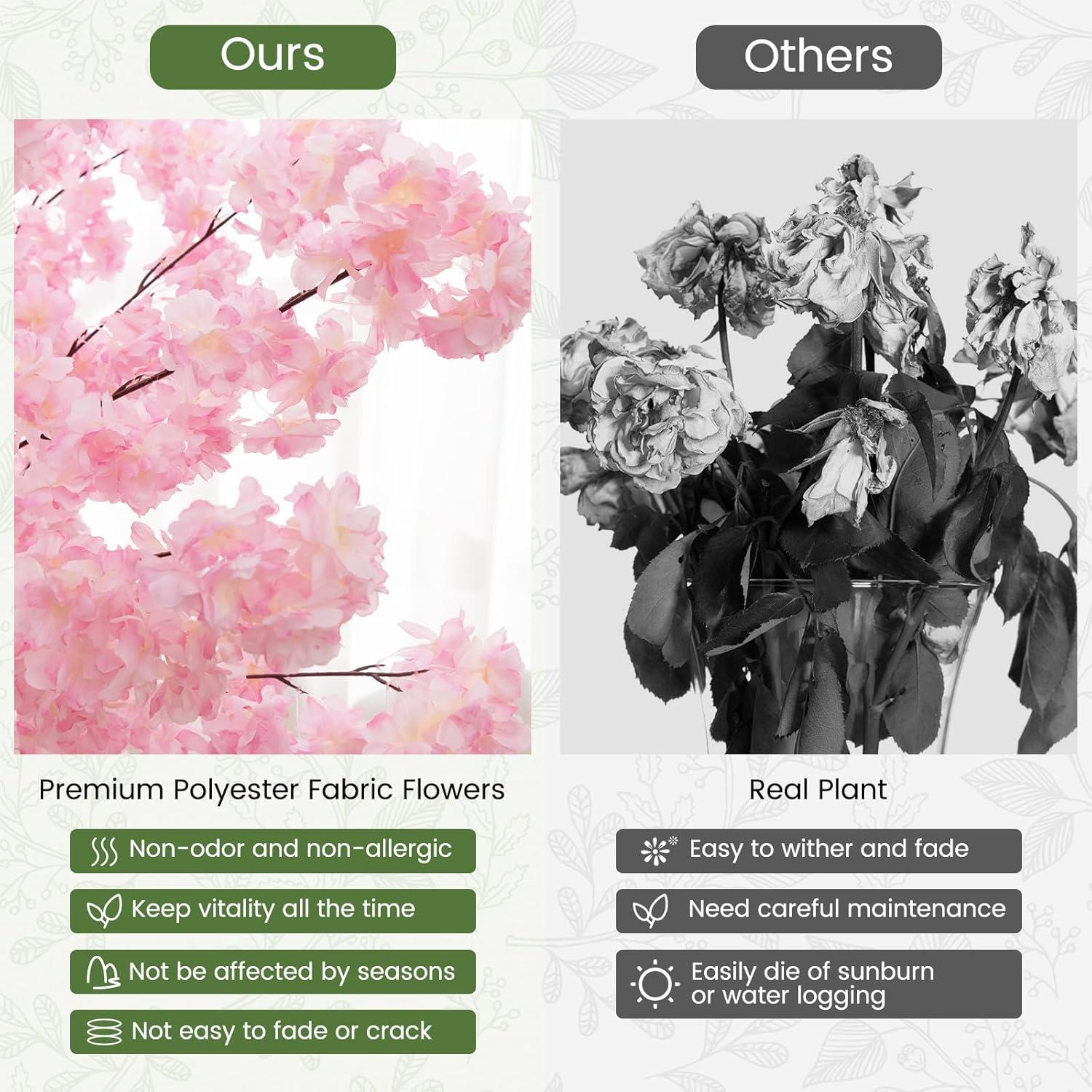 Spaco 6.5 FT Tall Artificial Cherry Blossom Tree with 1170 Pink Flowers, Artificial Cherry Blossom Tree with Stable Structure, Versatile Artificial Cherry Blossom Tree for Indoor and Outdoor, Pink