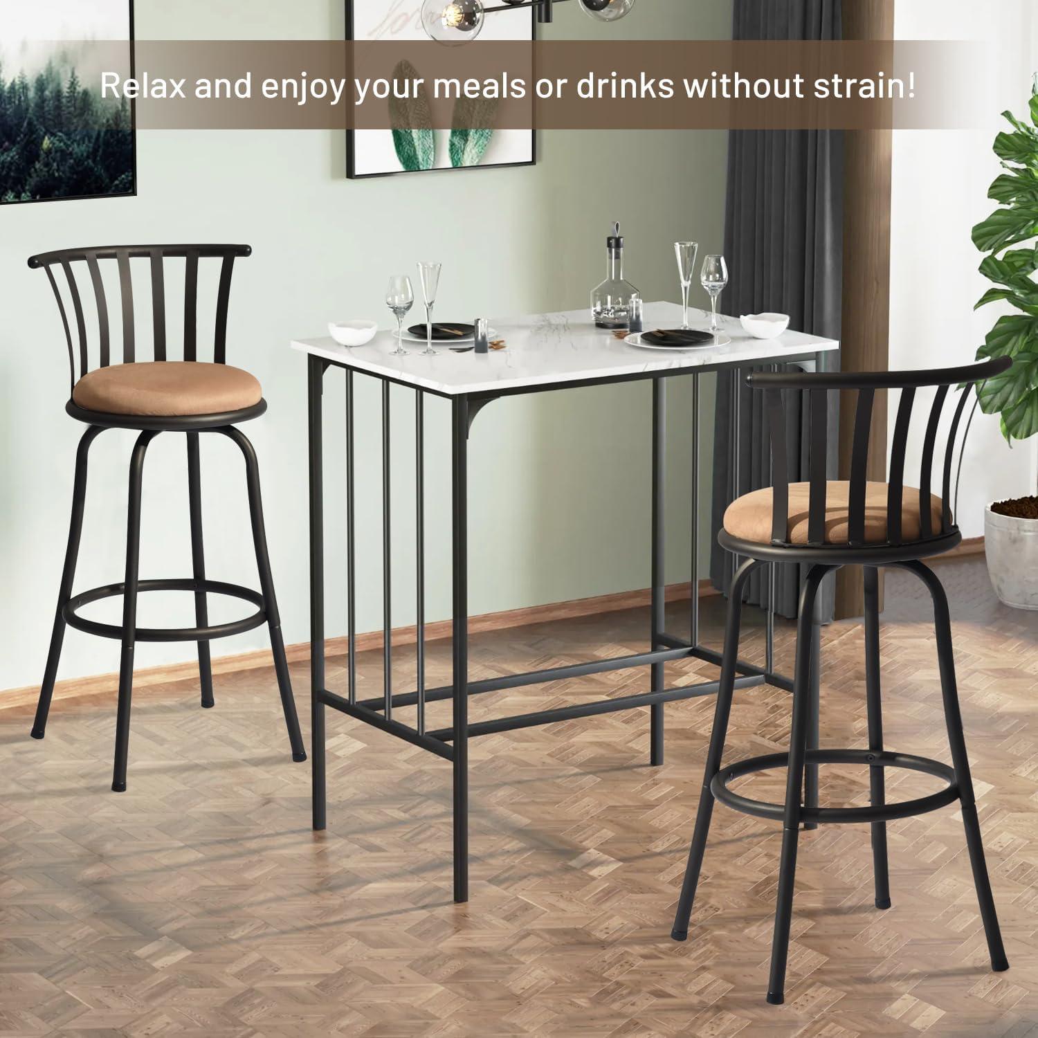 Classic Barstools Set of 2, Country Style Bar Chairs with Back and Footrest Swivel Counter Height Bar Stools for Kitchen Island Pub, Bistro, Restaurant, Rustic Brown and Black (29 Inch)