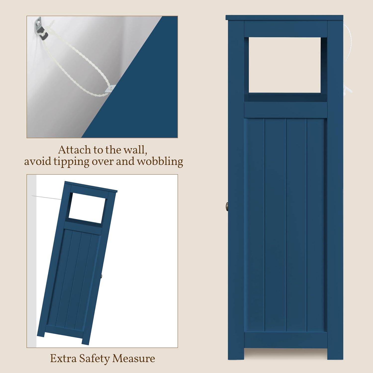 Topeakmart Wood Bathroom Floor Cabinet, Free Standing Storage Cabinet with 3 Drawers and Cupboard for Hallway/Entryway/Living Room Accent Furniture, Navy Blue