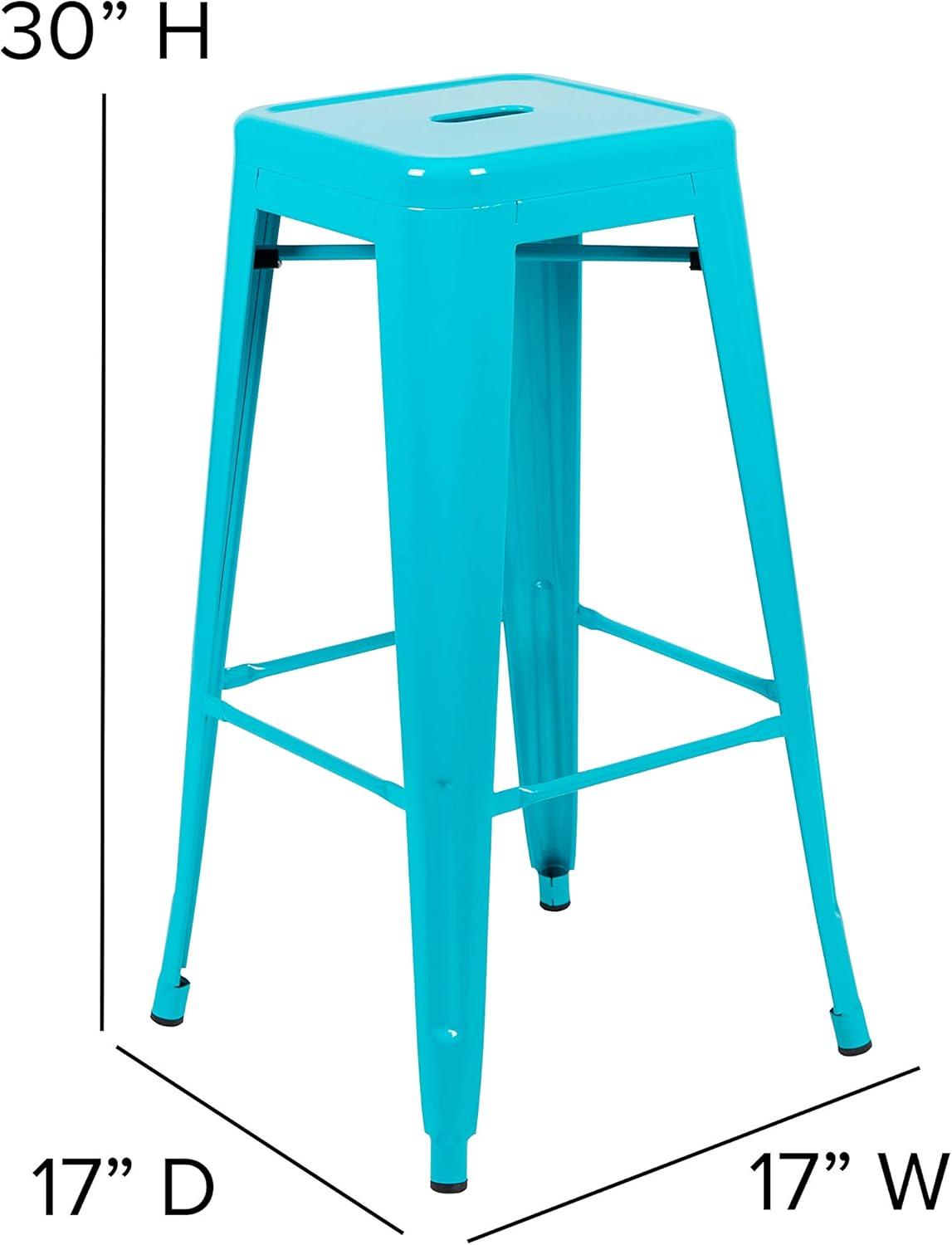 Emma and Oliver 4 Pack 30" High Metal Indoor Bar Stool - Stackable Stool, Teal