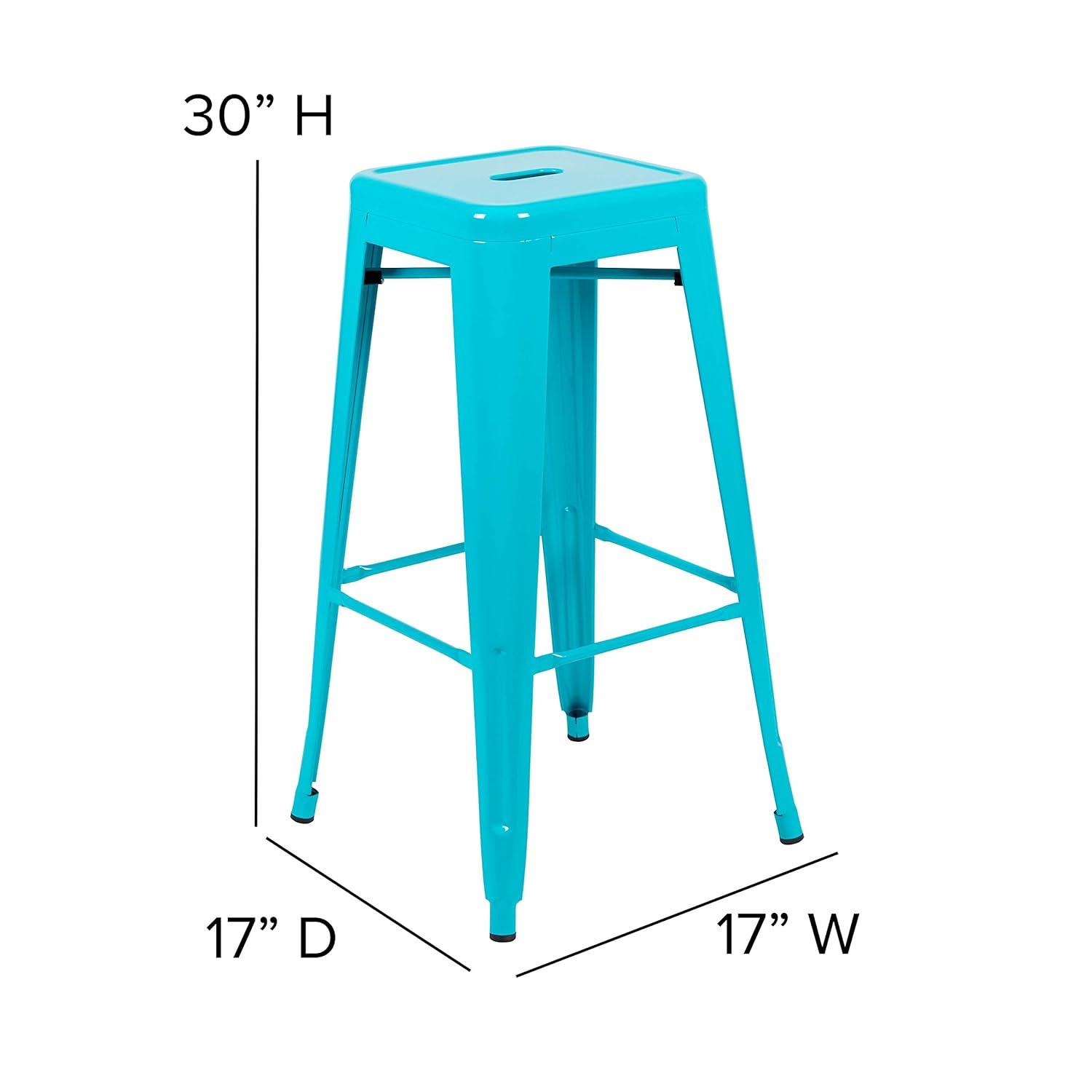 Emma and Oliver 4 Pack 30" High Metal Indoor Bar Stool - Stackable Stool, Teal