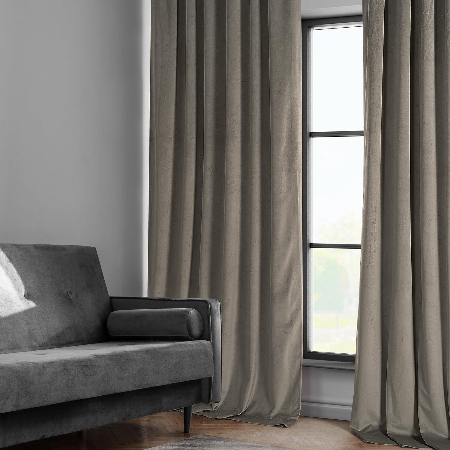 HPD Half Price Drapes Gallery Taupe Heritage Plush Velvet Room Darkening Curtains for Bedroom & Living Room Curtains (1 Panel), Window Curtains 84 inches long, Rod Pocket Curtains & Drapes,50W X 84L