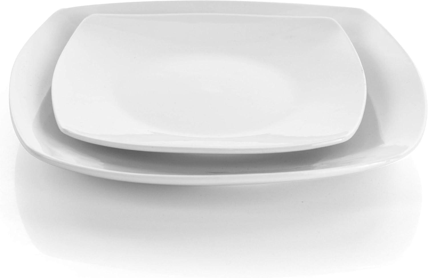 18pc Porcelain Newman Square Dinnerware Set White - Elama: Microwave & Dishwasher Safe, Service for 4, Solid Pattern