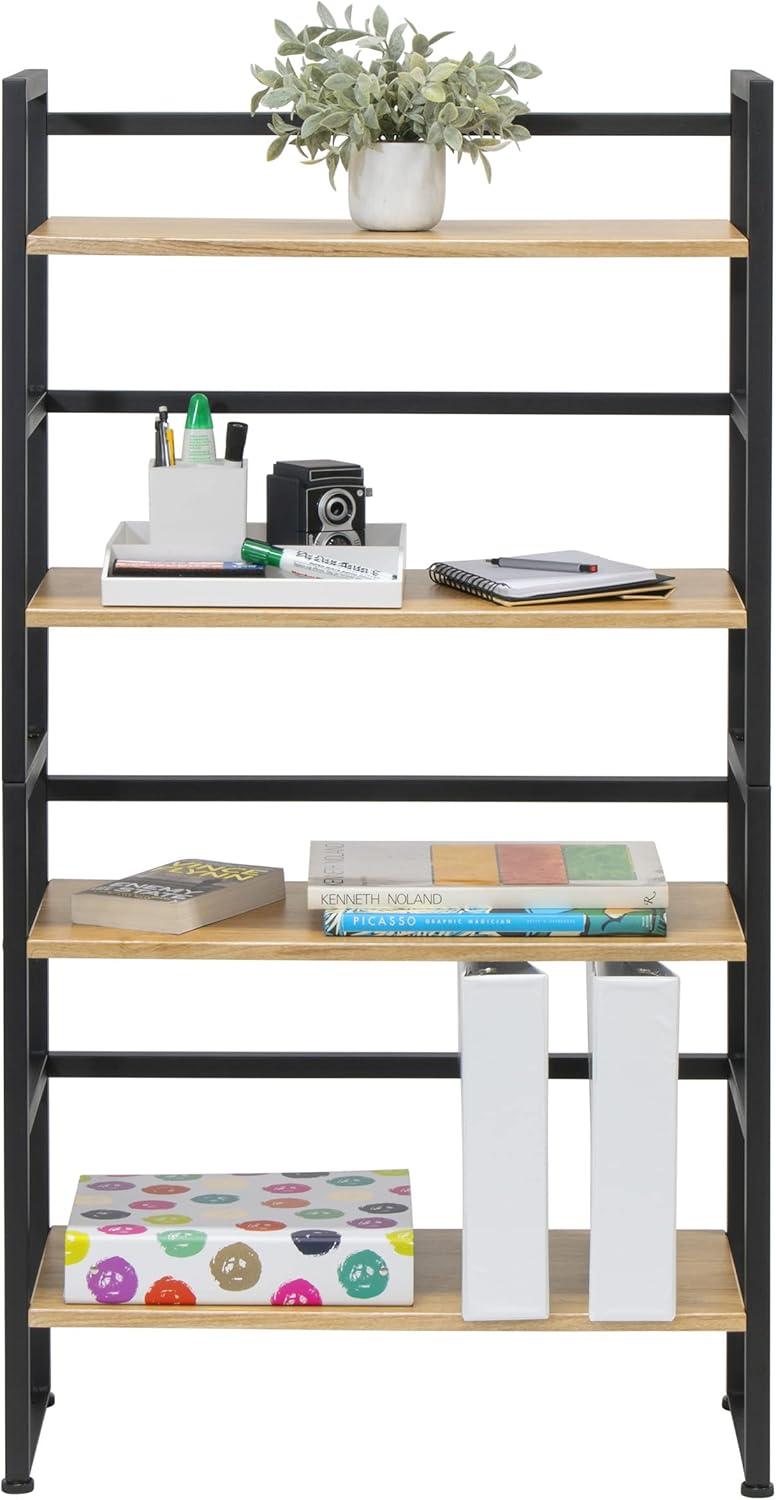 47.5" 4 Shelf or 2 Shelf Stackable Bookshelf Graphite Black/Ashwood - Calico Designs: Modern Metal Frame, Novelty Design