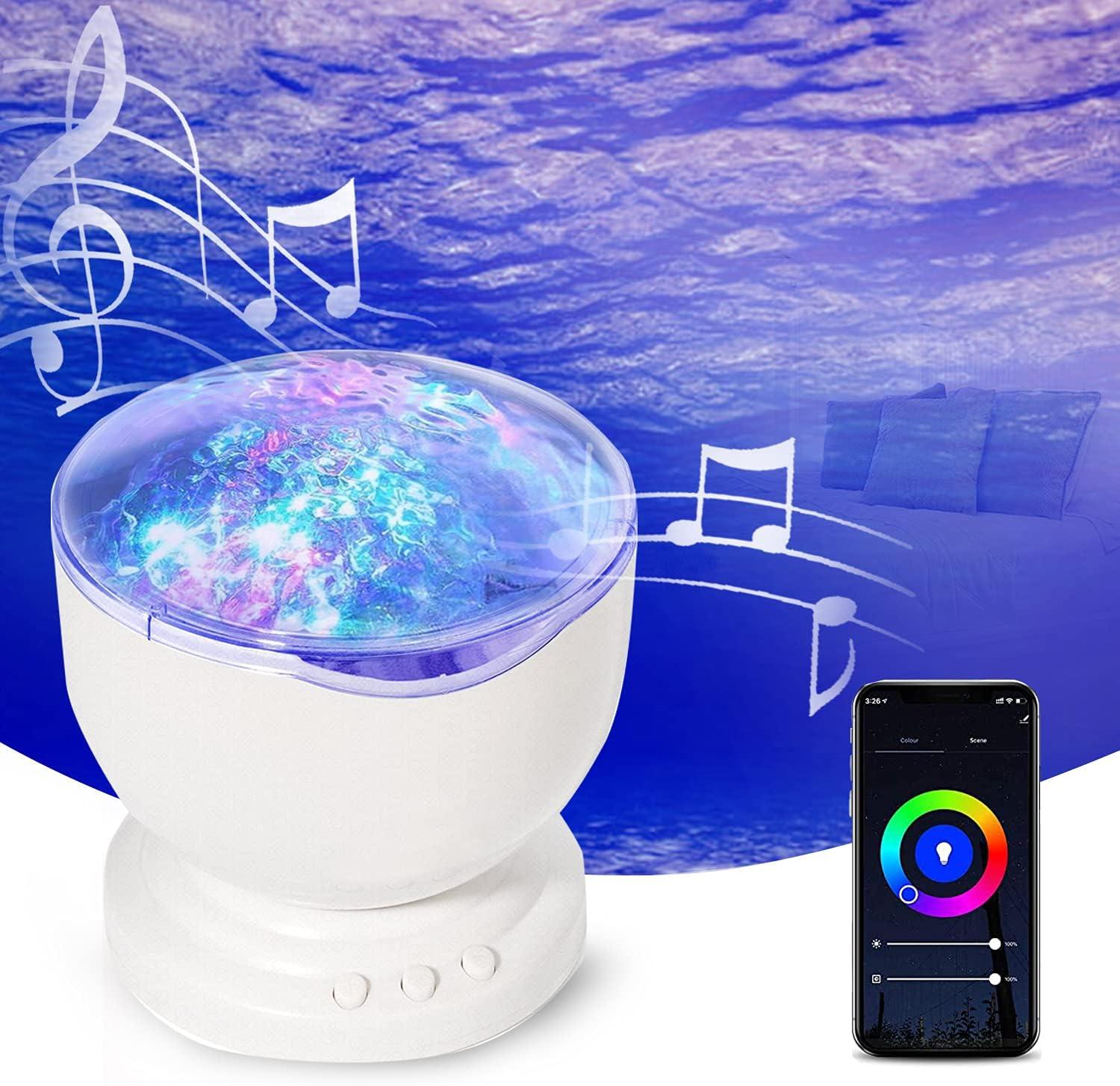 Ocean Wave Night Light Projector, Projection LED Night Light Lamp with Speaker, Relaxing Light Show for Baby Kids and Adults, Mood Light for Baby Nursery Bedroom Living Room