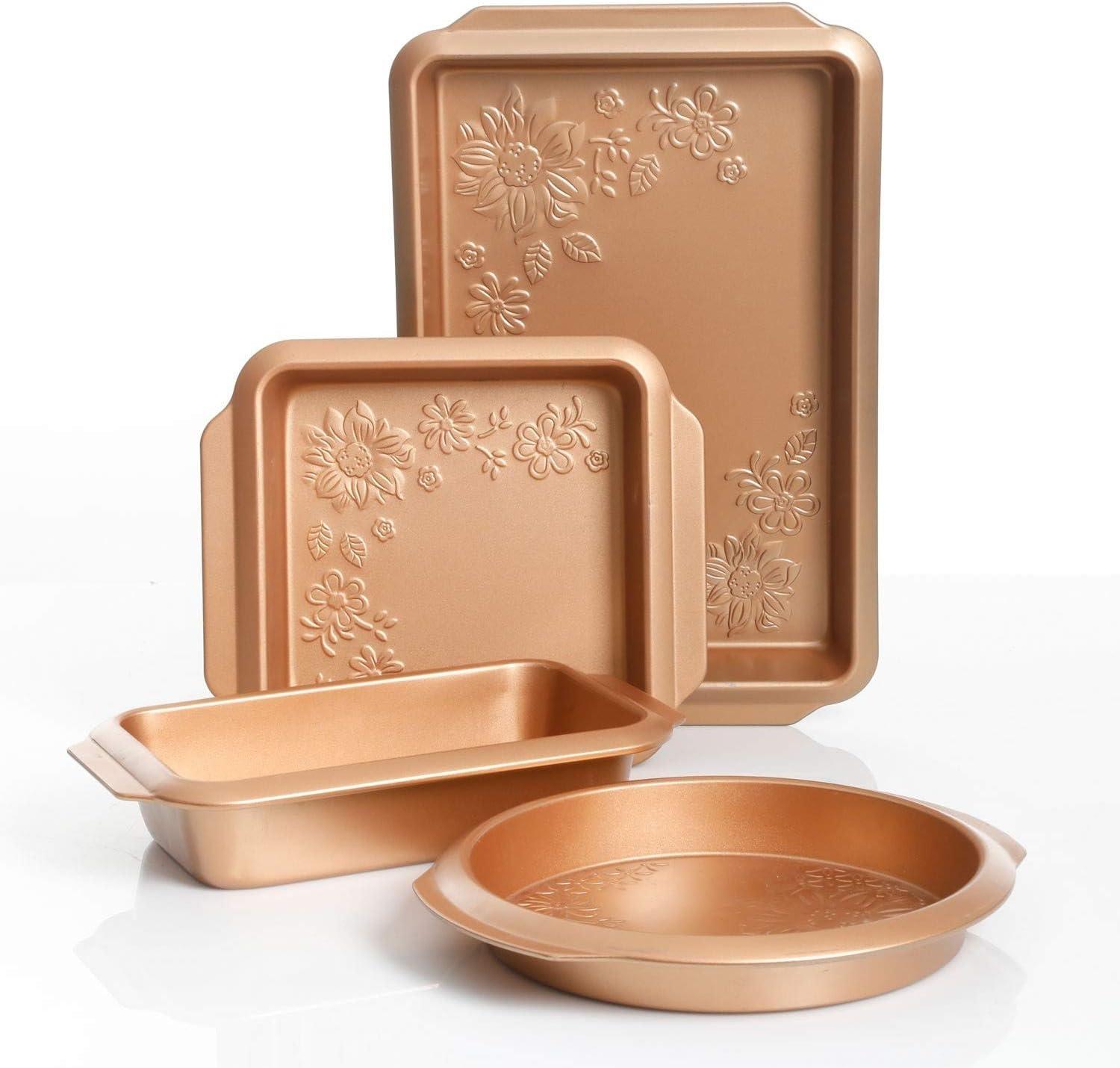 Copper Floral Embossed Nonstick Carbon Steel Bakeware Set, 4-Piece