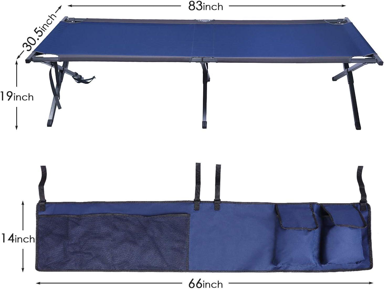 Blue Steel Folding Portable Camping Cot with Storage Organizer