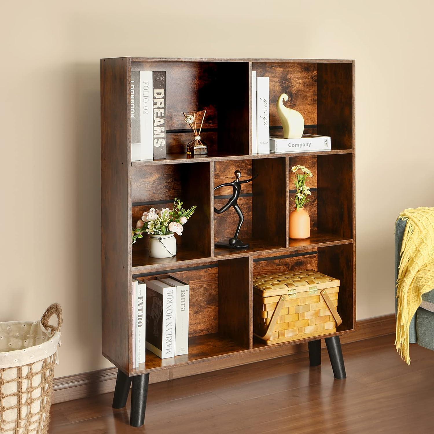 Retro Brown 3-Tier Cube Bookshelf with Glossy Finish