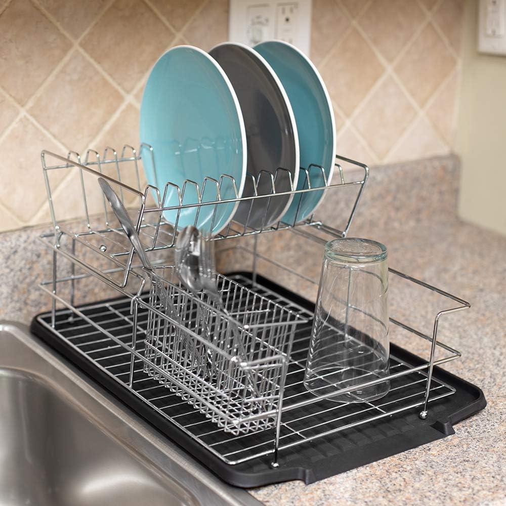 Open Box Home Basics Deluxe 2 Tier Dish Rack - Black