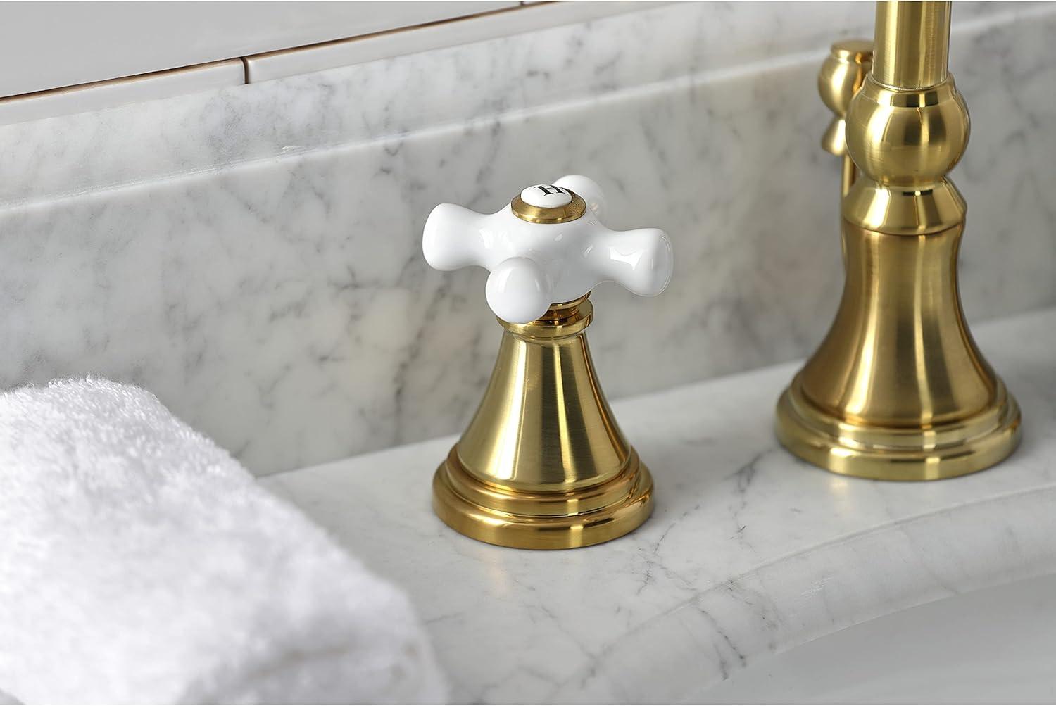 Kingston Brass Governor Two-Handle 3-Hole Deck Mount Widespread Bathroom Faucet with Brass Pop-Up Drain