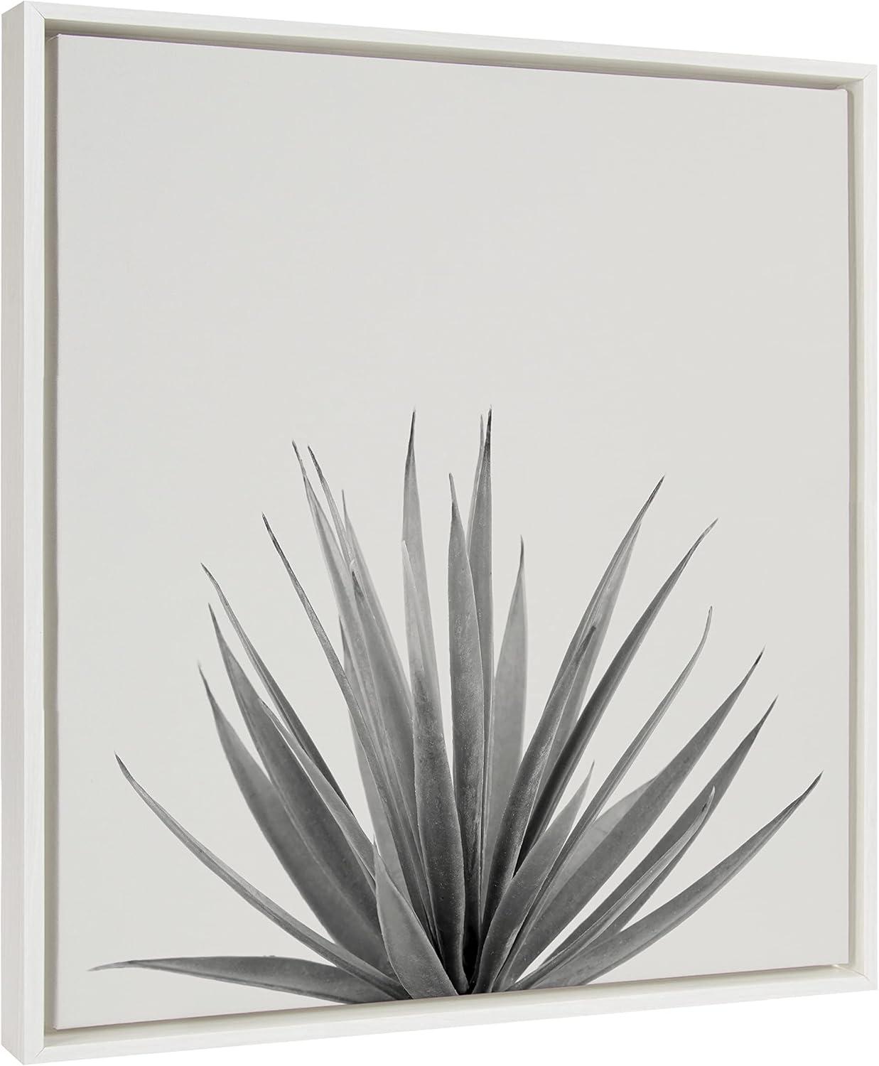 Kate and Laurel Sylvie Haze Agave Succulent Framed Canvas Wall Art by The Creative Bunch Studio, 22x22 White, Decorative Succulent Art for Wall