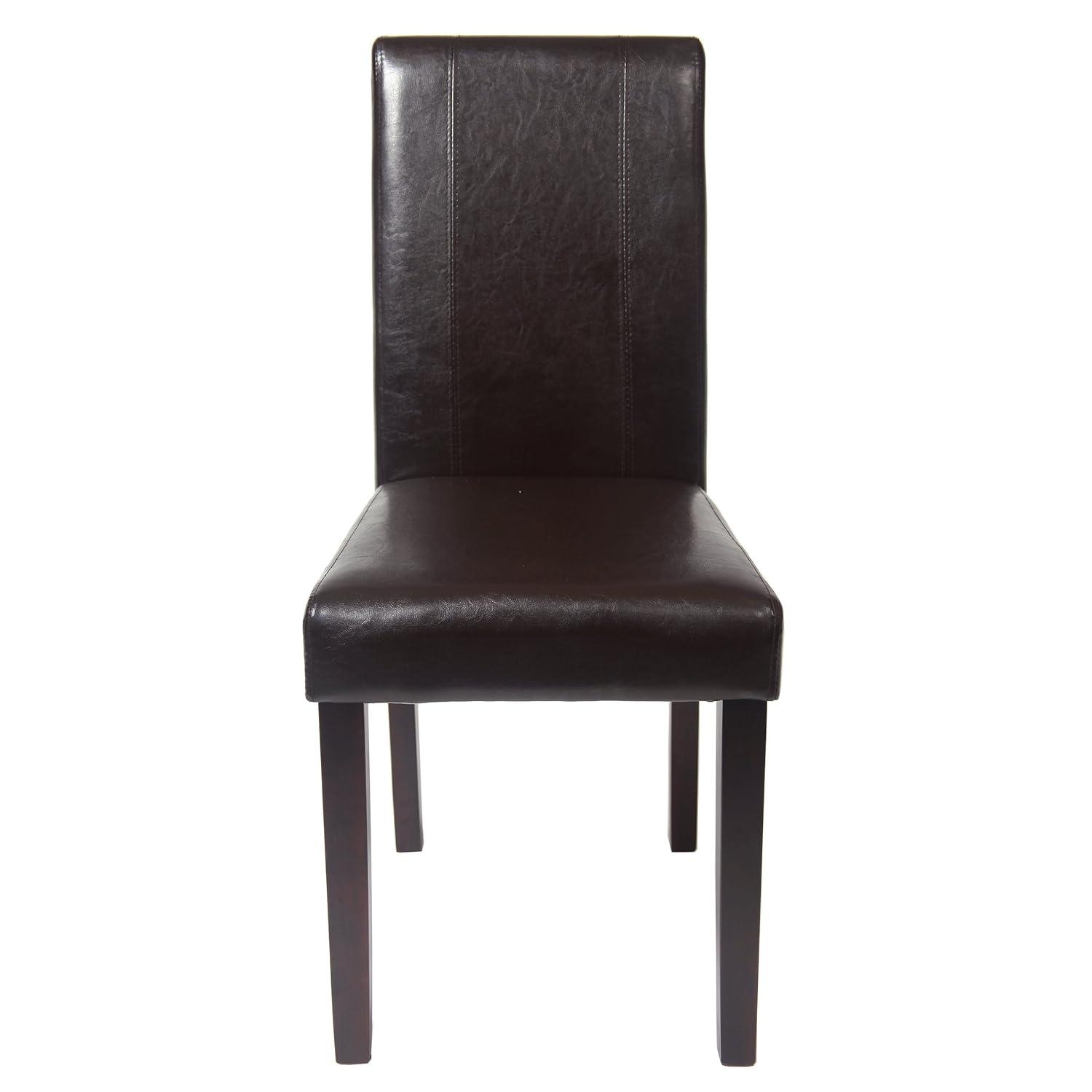 Roundhill Urban Style Solid Wood Faux Leather Parsons Chair, Brown, Set of 2