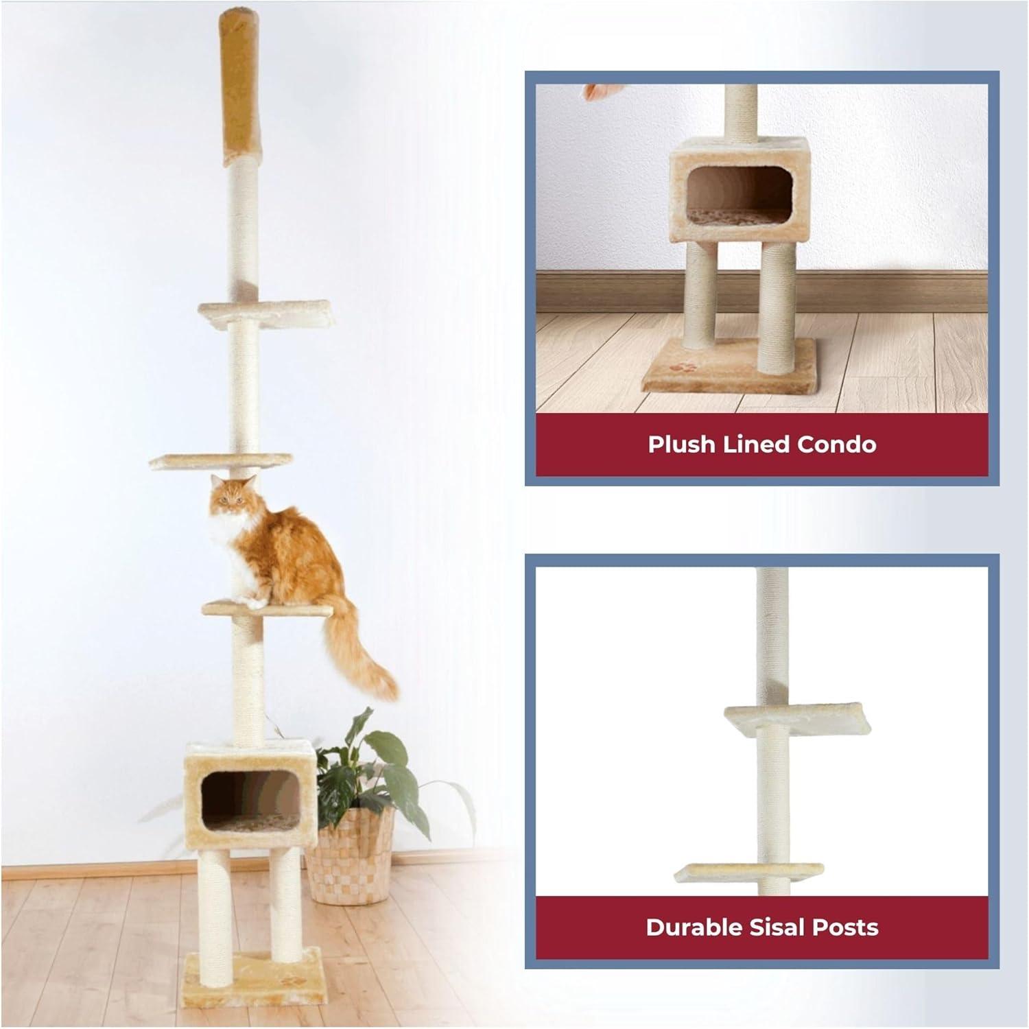 TRIXIE Santander Plush & Sisal Adjustable 96"-108" Cat Tower with Scratching Posts, Condo