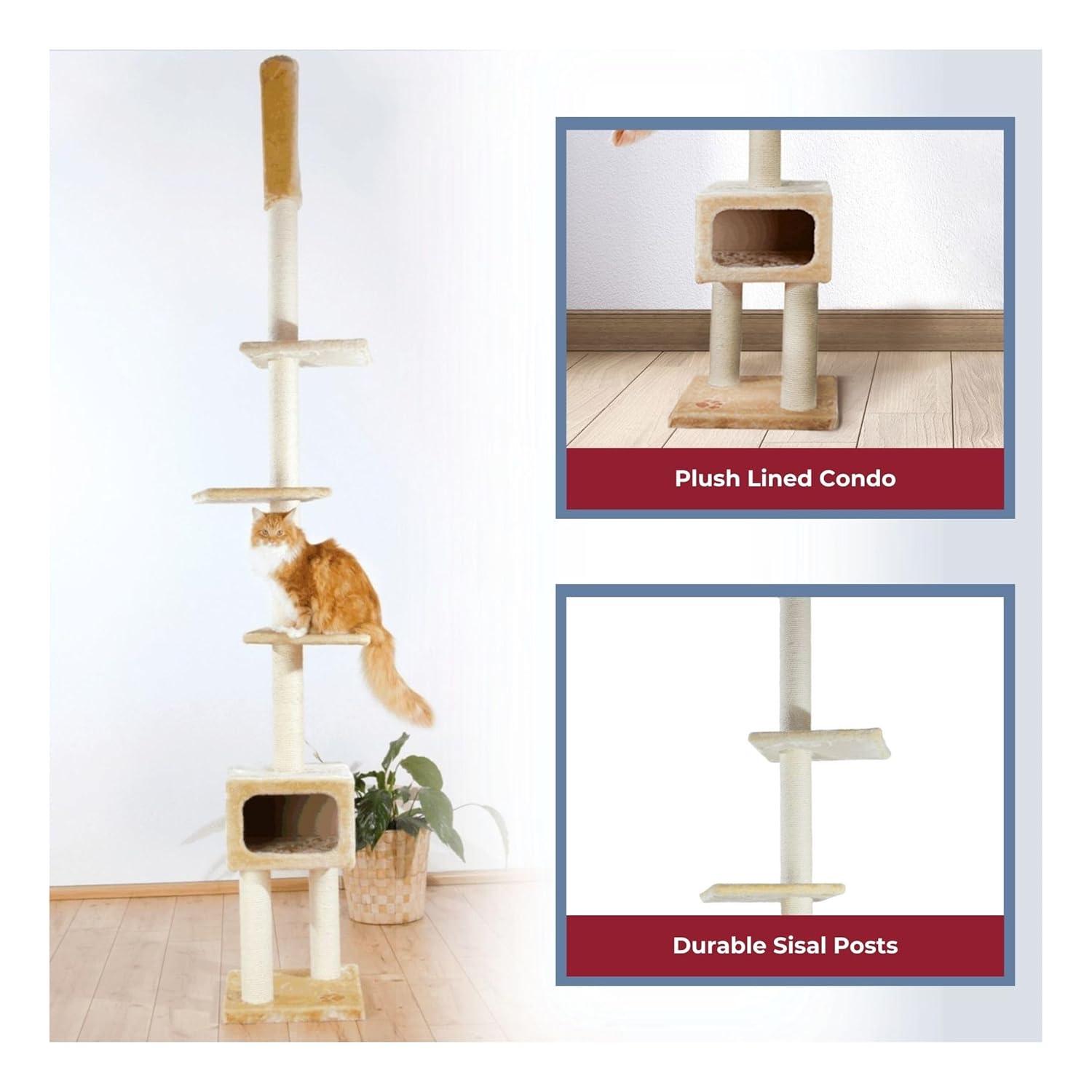 TRIXIE Santander Plush & Sisal Adjustable 96"-108" Cat Tower with Scratching Posts, Condo