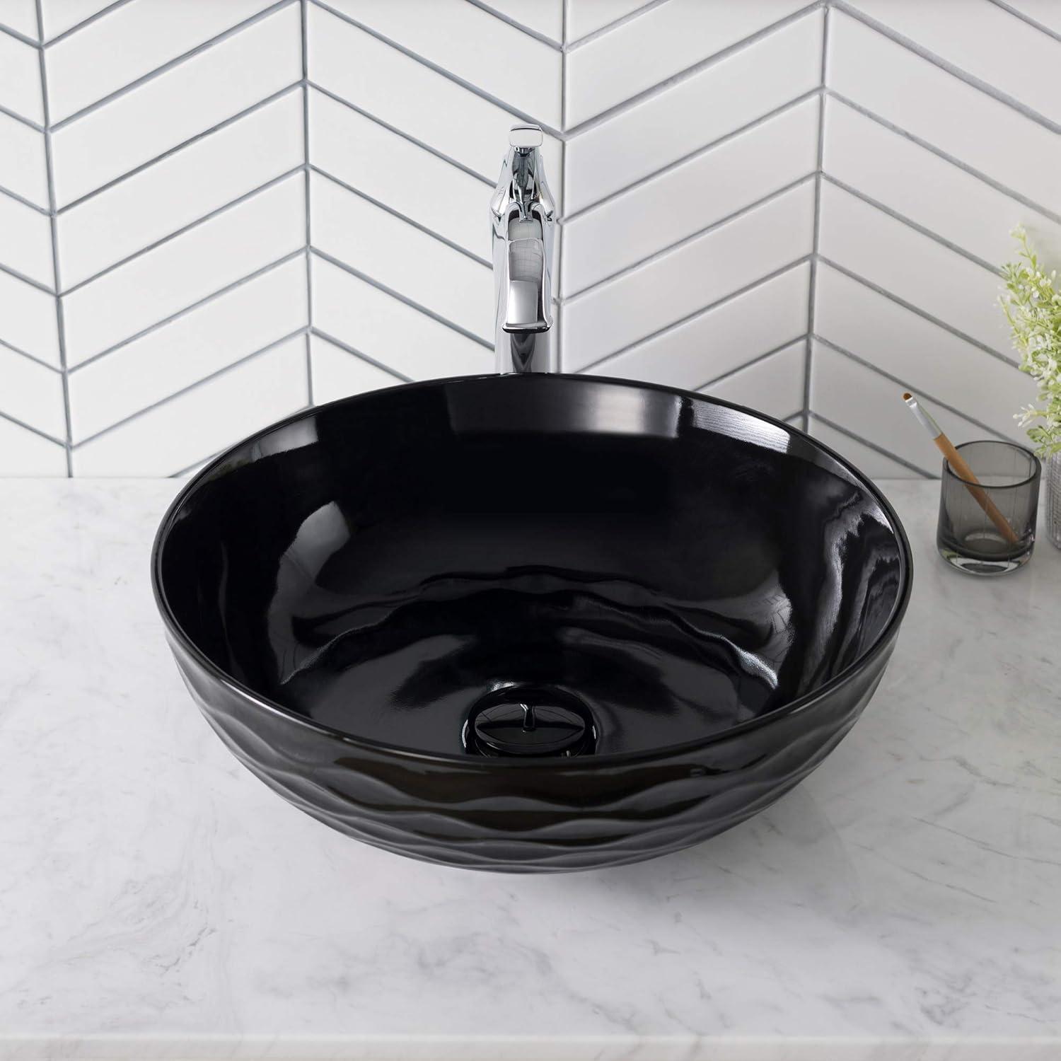 KRAUS Viva Thin Porcelain Ceramic Vessel Bathroom Sink with Pop-Up Drain