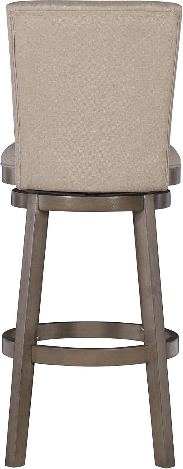 Linon Davis Bar Stool Wood Legs Upholstered Back and Swivel Seat in Rustic Taupe