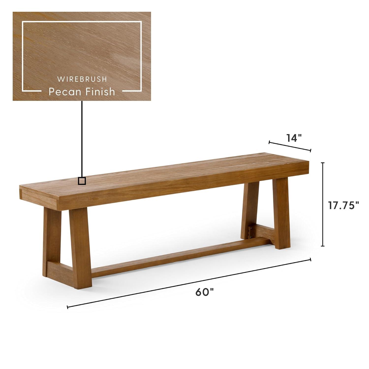 Plank+Beam  60" Classic Solid Wood Dining Bench, Bench for Dining Table