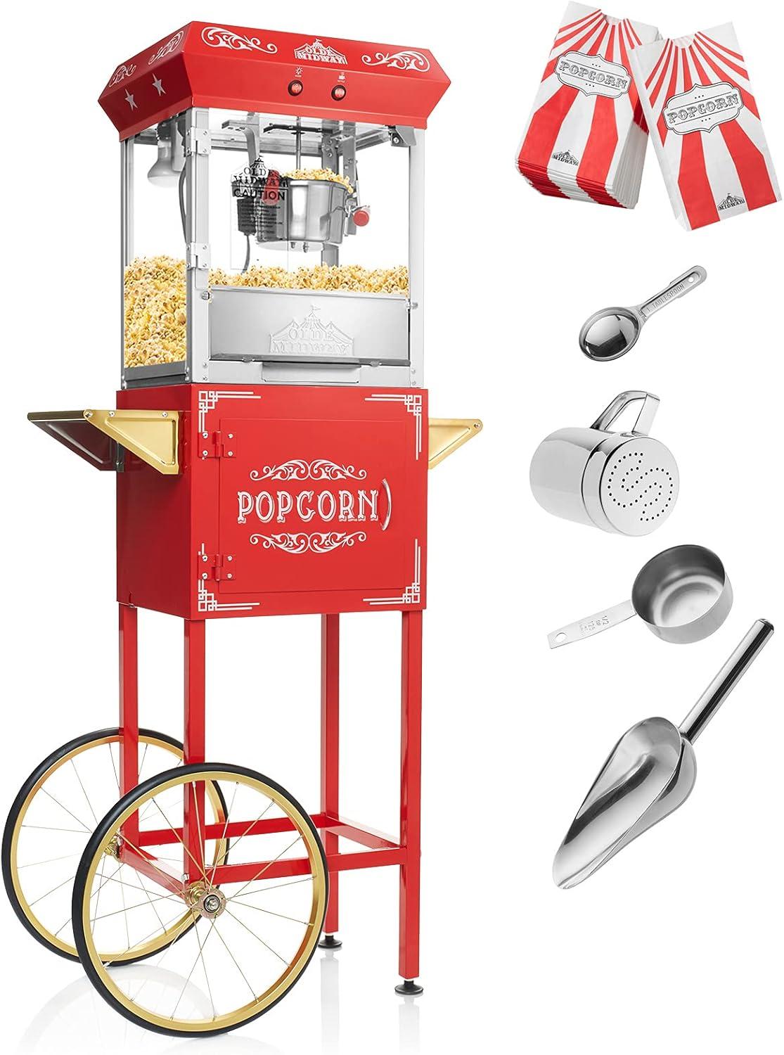 HOME OF FIGHT VENTURES LLC Popcorn Popper Maker With Cart,6-Ounce Popcorn Maker Popper,Red