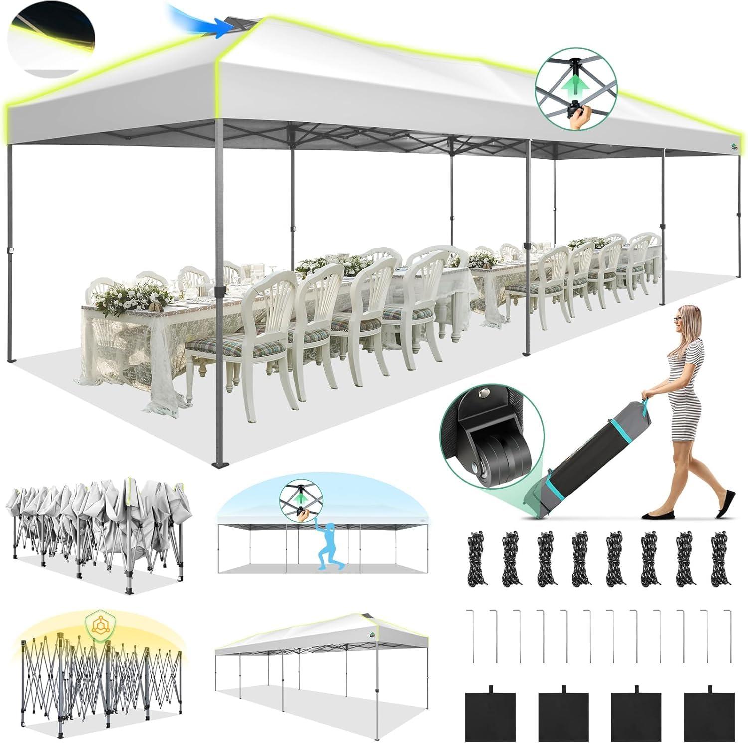 TOOLUCK 10'Wx30'D Pop Up Canopy, One Push Setup Glow Party Tent