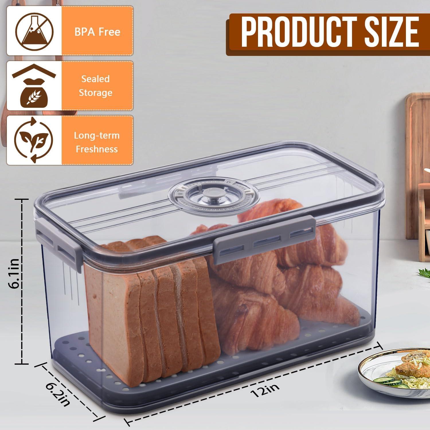 Large Gray Airtight Bread Storage Container with Time Recording Dial