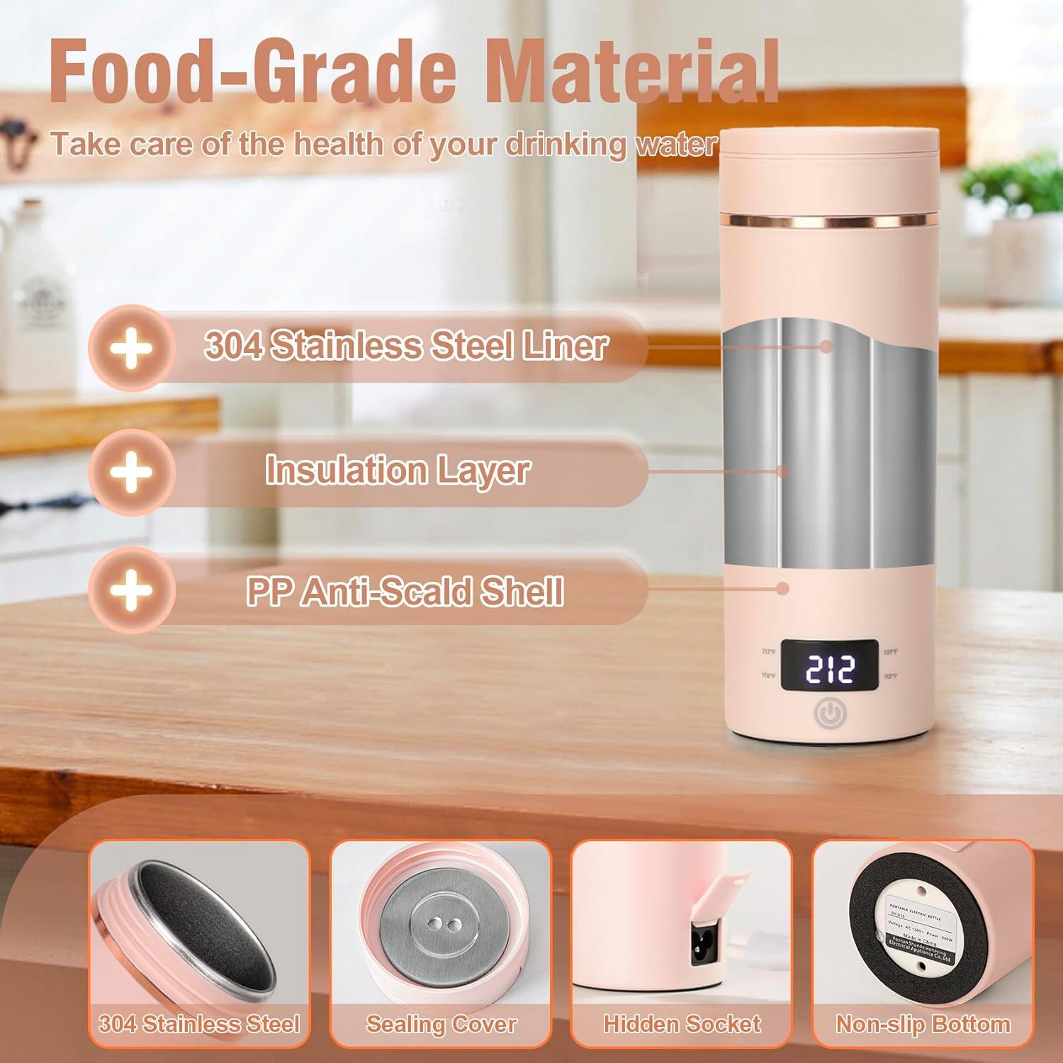 OLHIVA 304 Stainless Steel Travel Electric Kettle Portable Mini Kettle