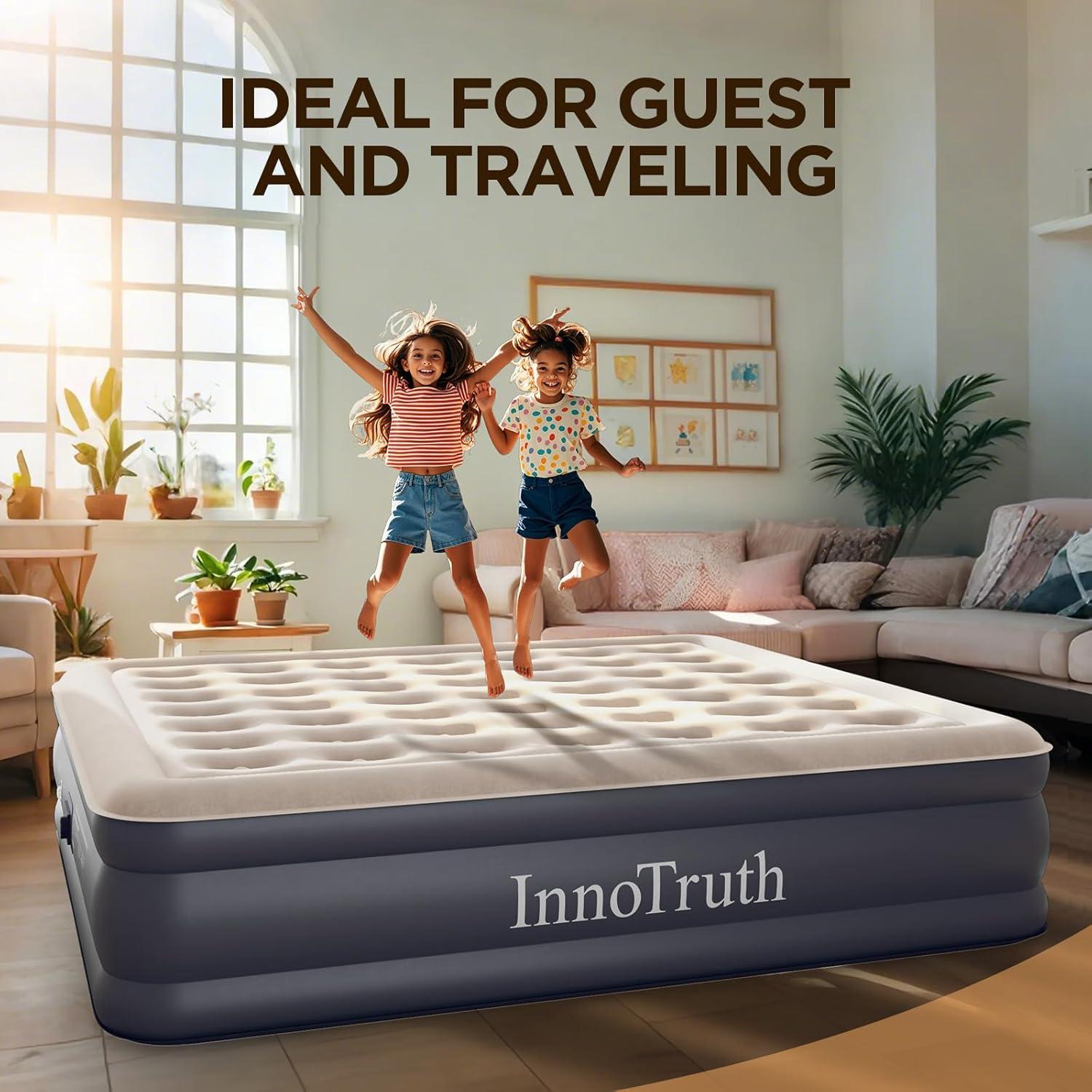 InnoTruth Cal King Air Mattress with Built in Pump, Inflatable Blow up Mattress, 18" Raised Colchones Inflables Air Bed for Guests & Home, Ideal for Home Use and Outdoor Camping, 650lb Weight Capacity