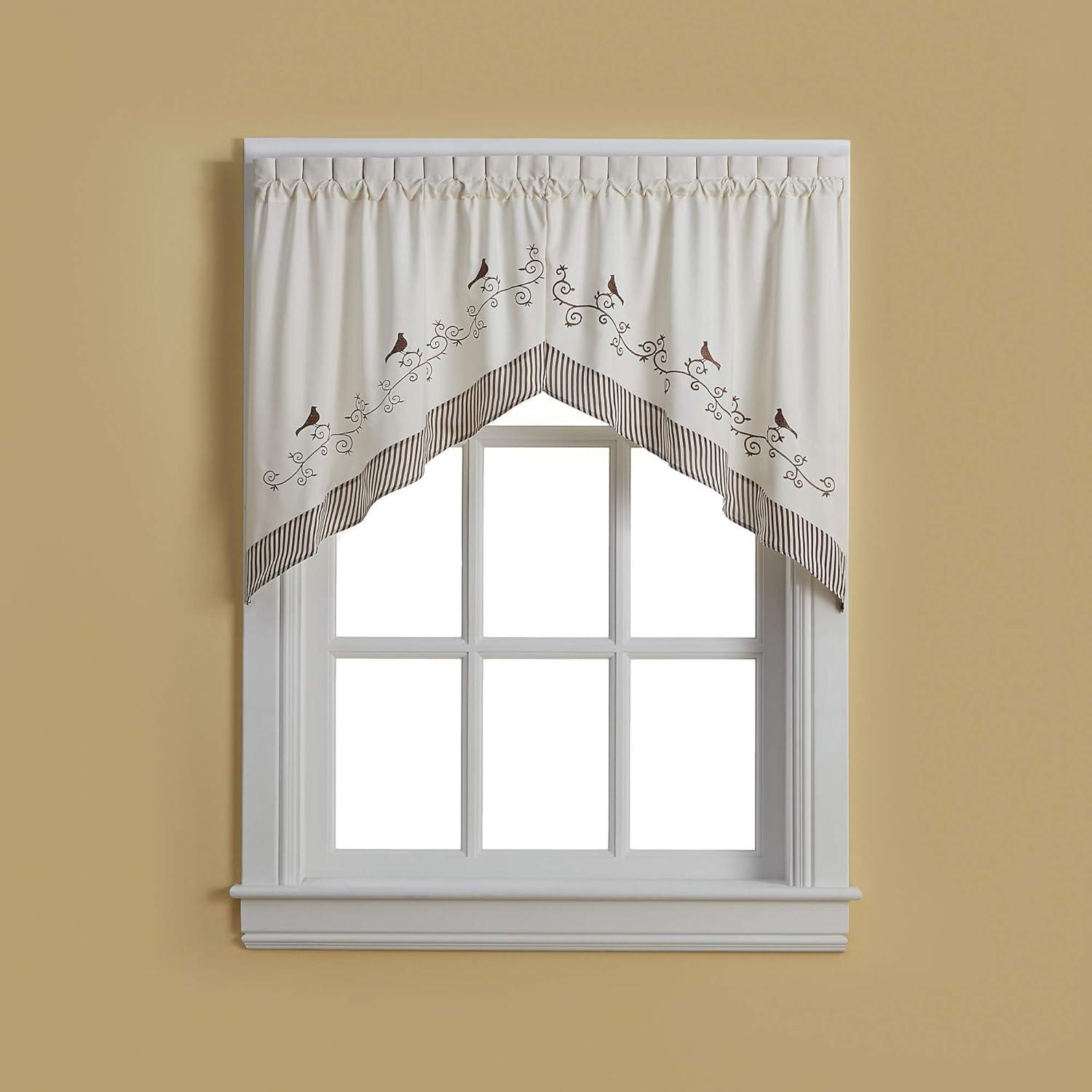 CHF and You Birds Tailored Window Swag Curtain One Pair, Energy Efficient, Brown, Polyester, Rod Pocket, Adult