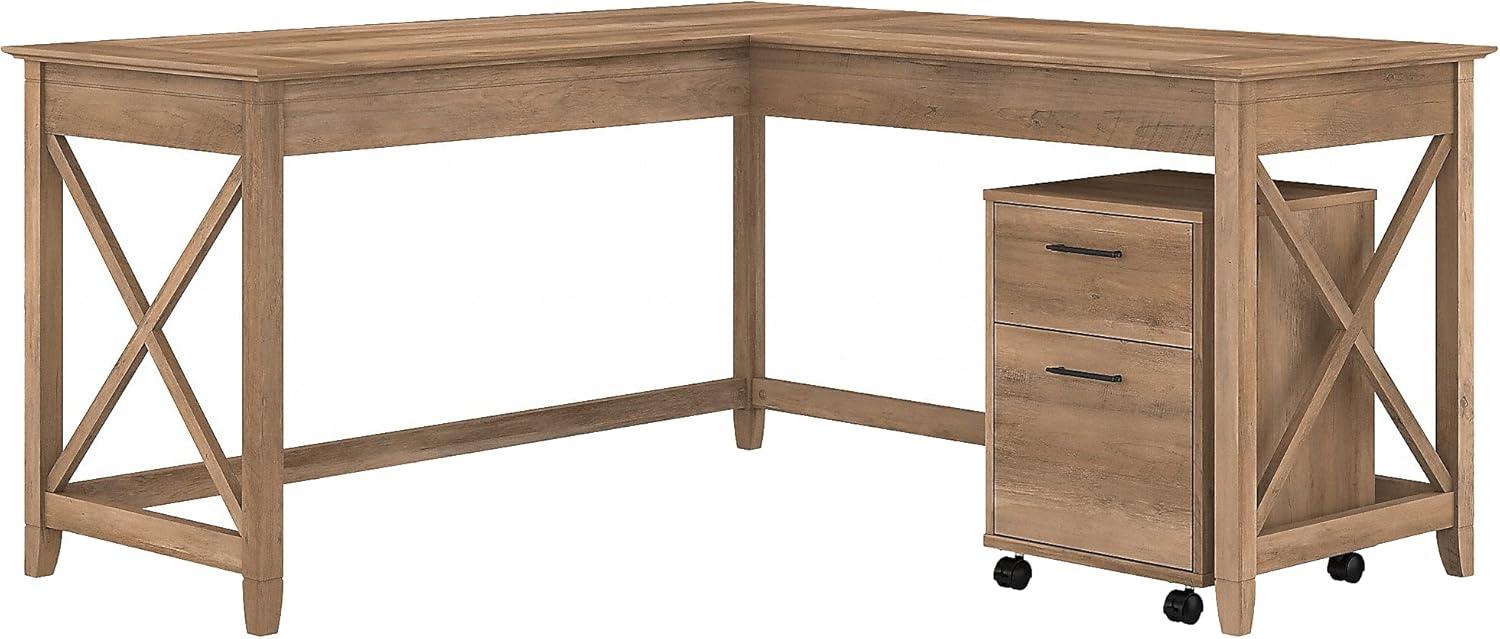 Key West L Desk with Mobile File Cabinet in Reclaimed Pine - Engineered Wood