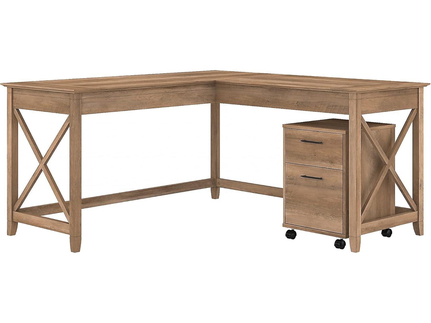 Key West L Desk with Mobile File Cabinet in Reclaimed Pine - Engineered Wood
