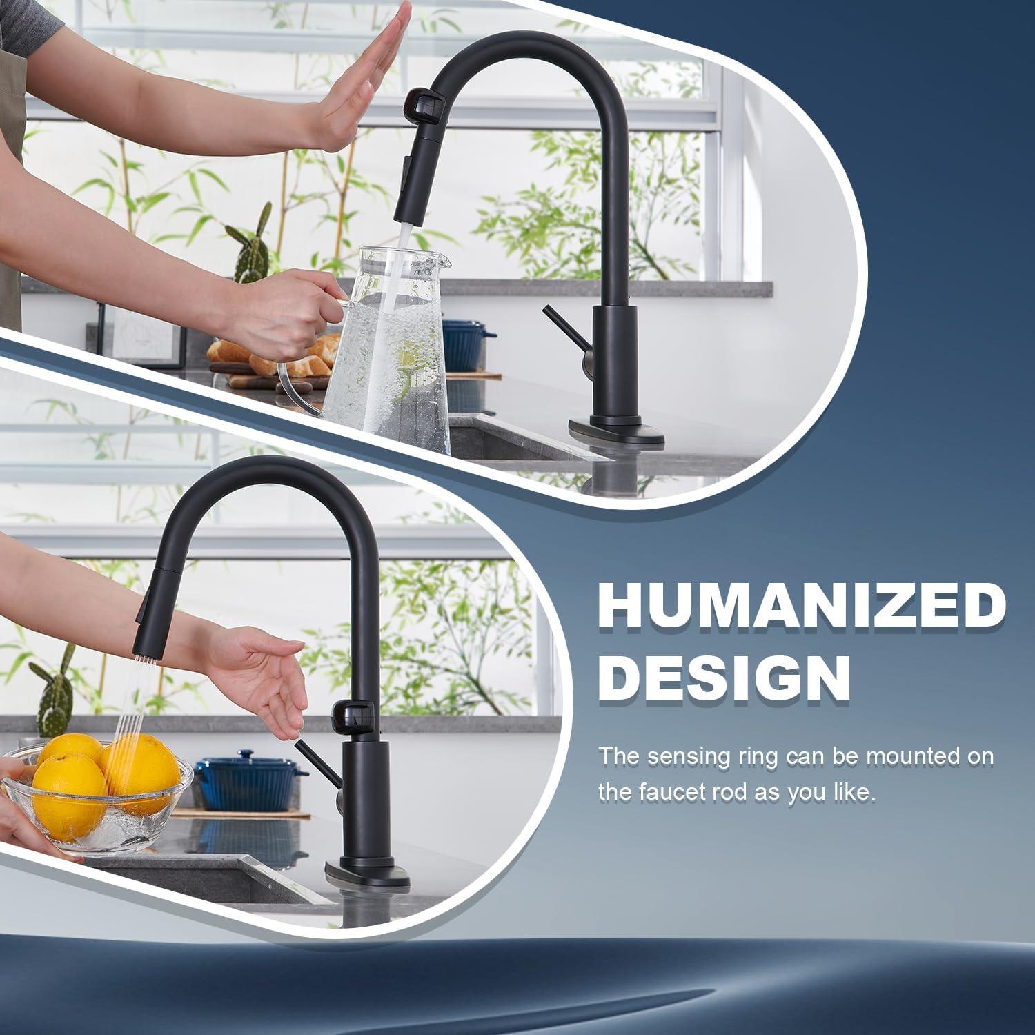 Matte Black Stainless Steel Touchless Pull-Down Kitchen Faucet