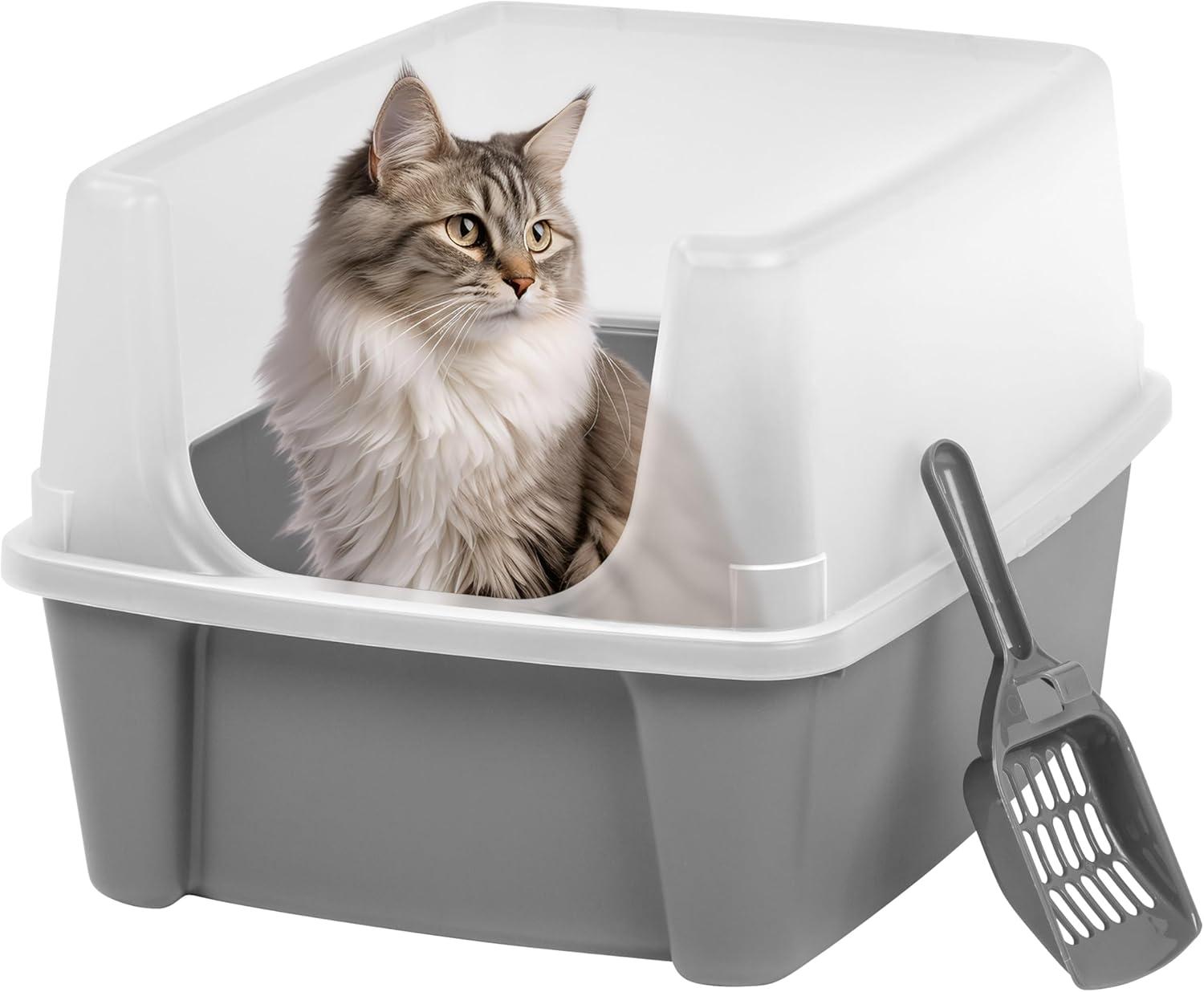 IRIS USA, Open-Top Cat Litter Box with Shield with Scoop