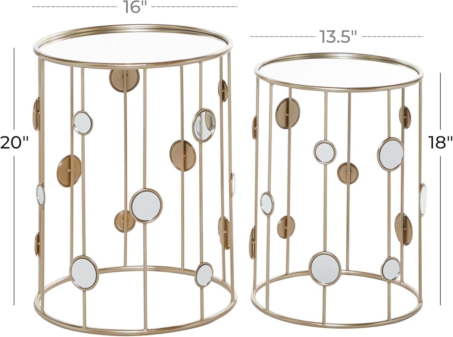 Set of 2 Contemporary Metal Accent Tables with Mirrored Top Gold - Olivia & May: No Assembly, Iron Frame