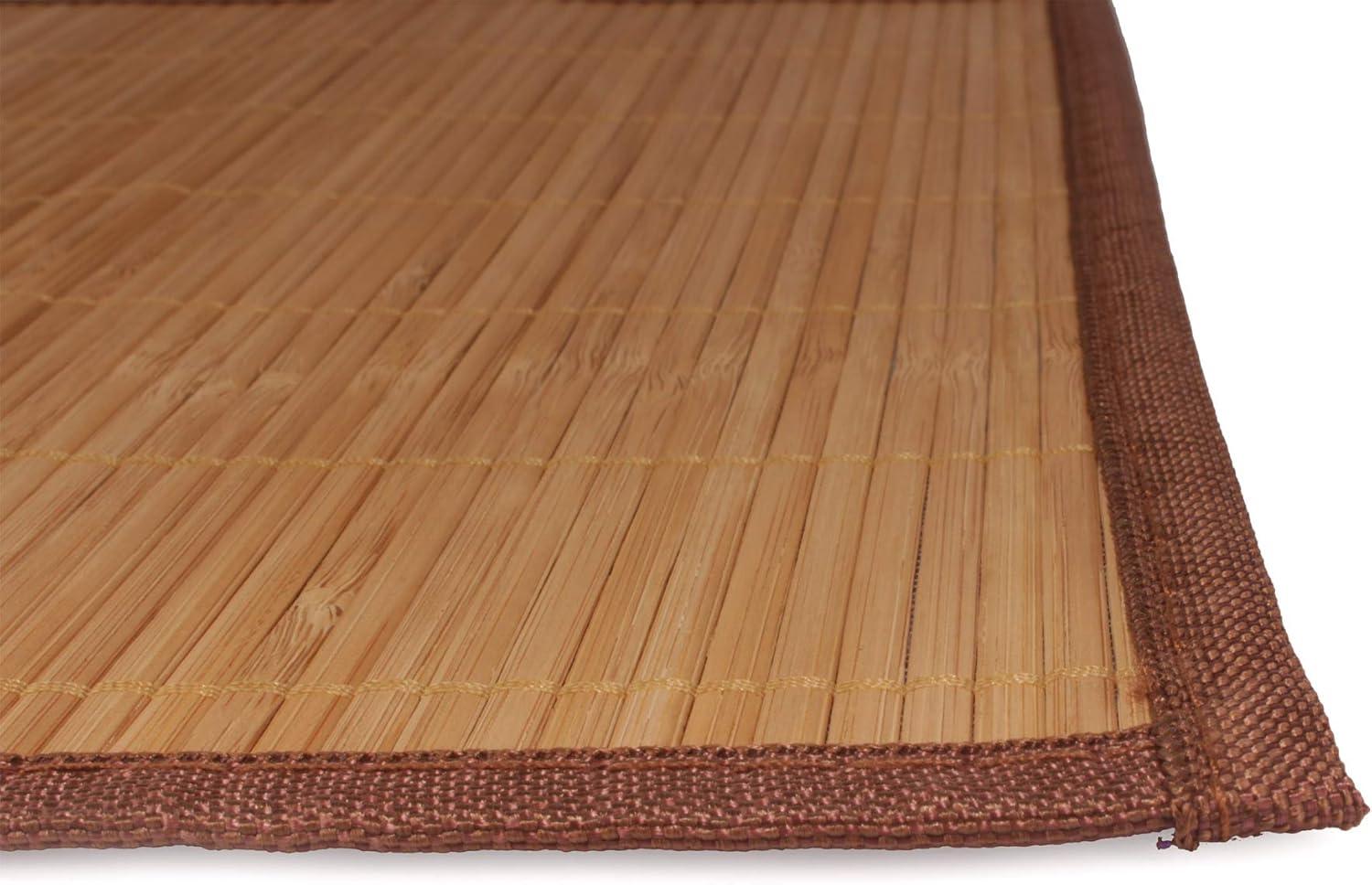 BambooMN Bamboo Slats Placemat with Fabric Border - Solid Color Print - 18" x 13" - Brown, 4 pcs